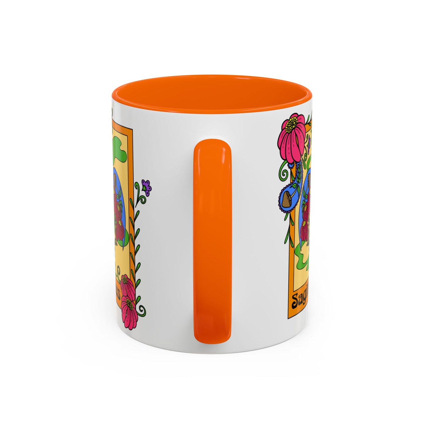 Sagittarius star sign mug, Bow and arrow zodiac astrology coffee cup, Horoscope birthday gift mug, Bold retro colourful Design ceramic mug