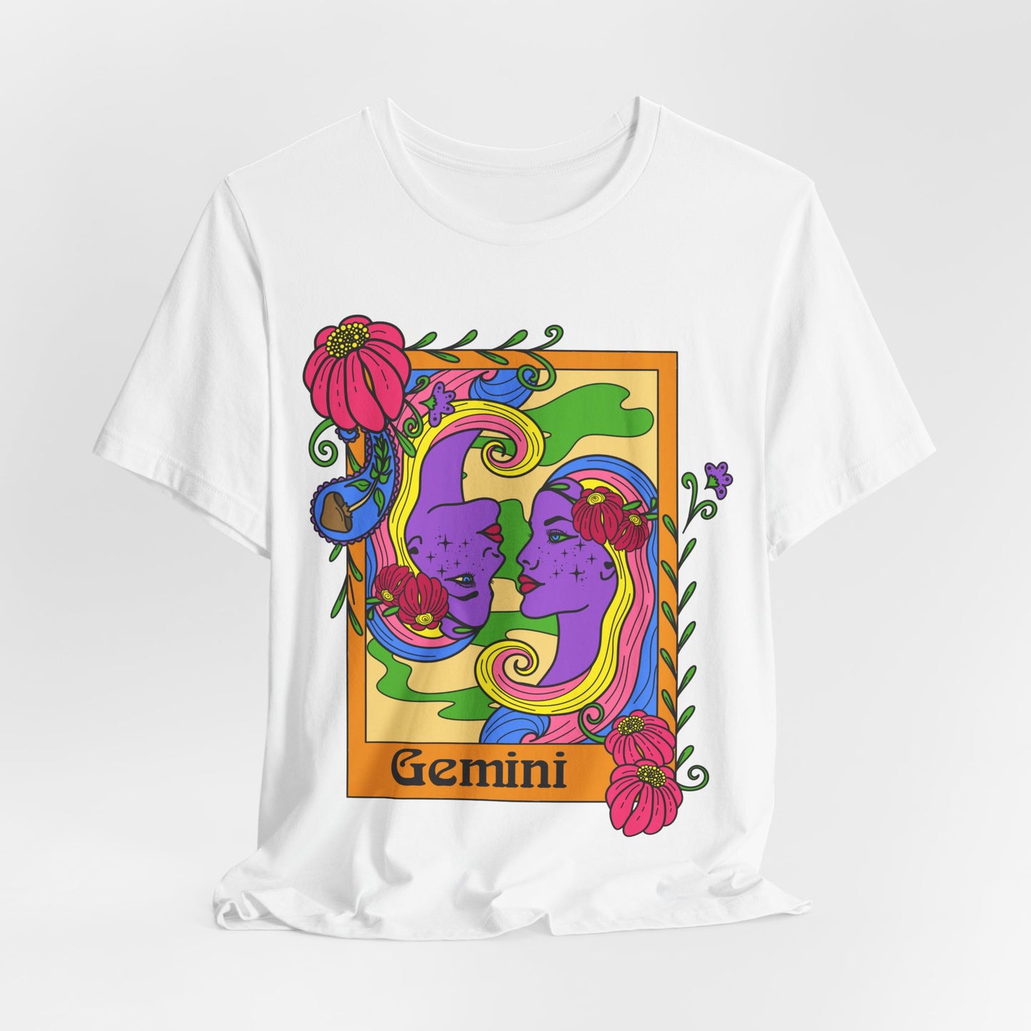 Gemini star sign T-Shirt, Twins zodiac astrology top, Horoscope birthday gift Tee, Bold retro colourful Design tshirt