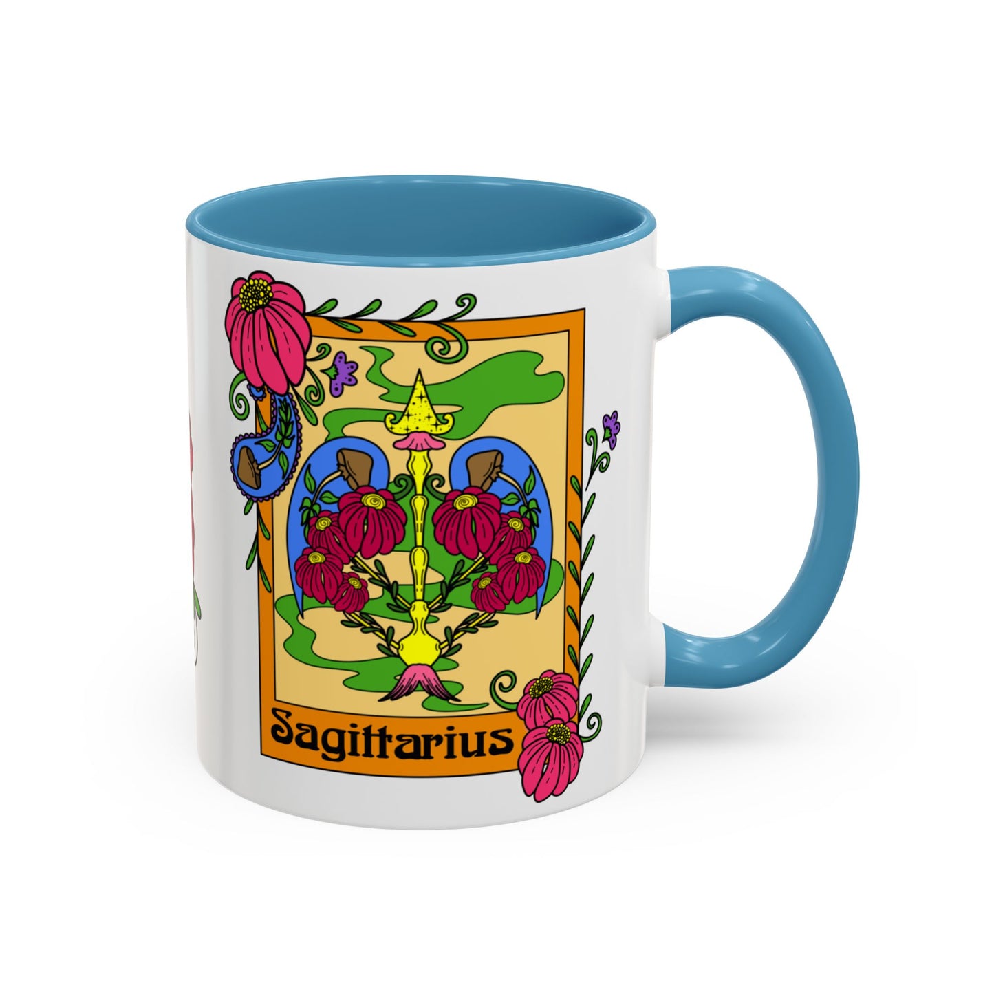 Sagittarius star sign mug, Bow and arrow zodiac astrology coffee cup, Horoscope birthday gift mug, Bold retro colourful Design ceramic mug