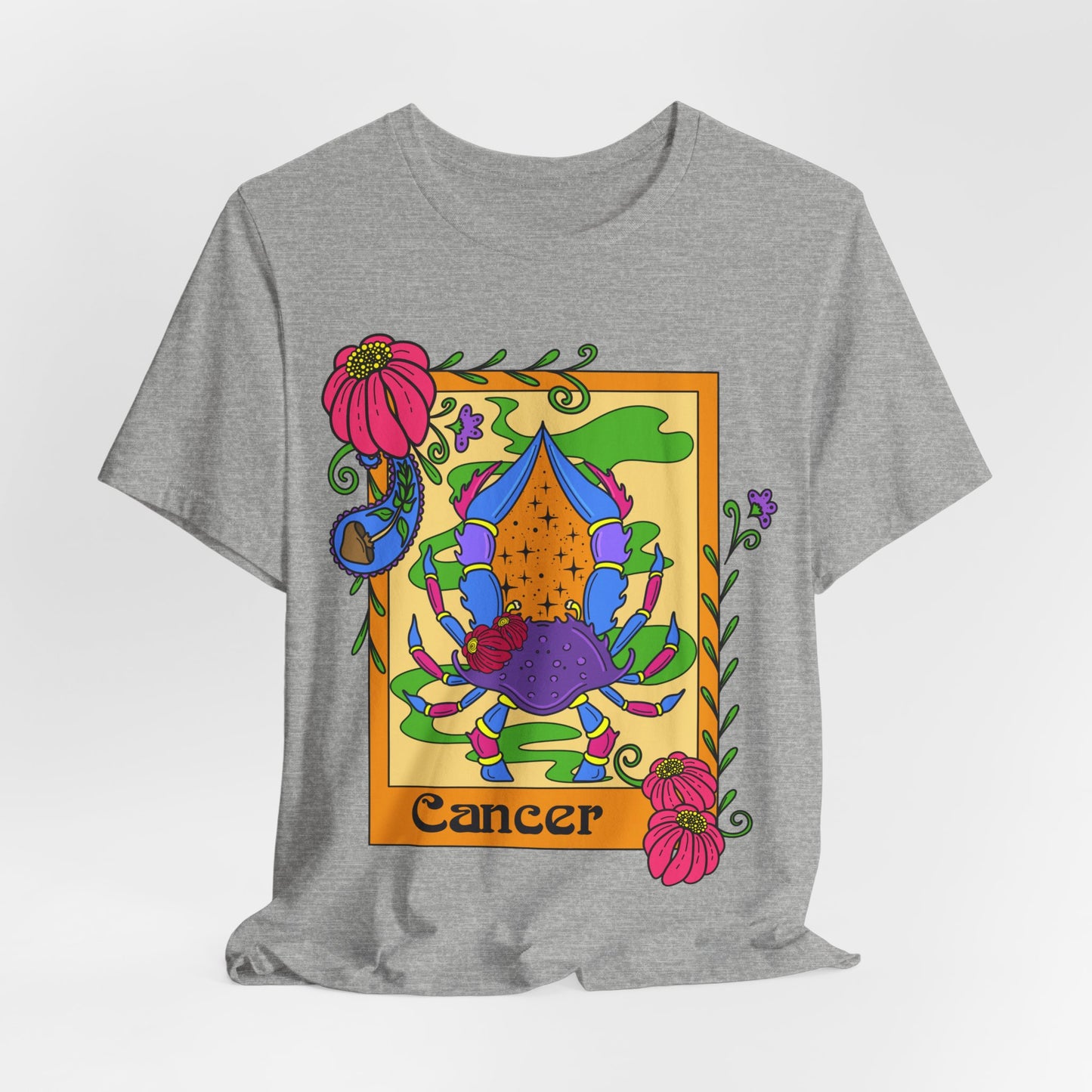 Cancer star sign T-Shirt, crab zodiac astrology top, Horoscope birthday gift Tee, Bold retro colourful Design tshirt