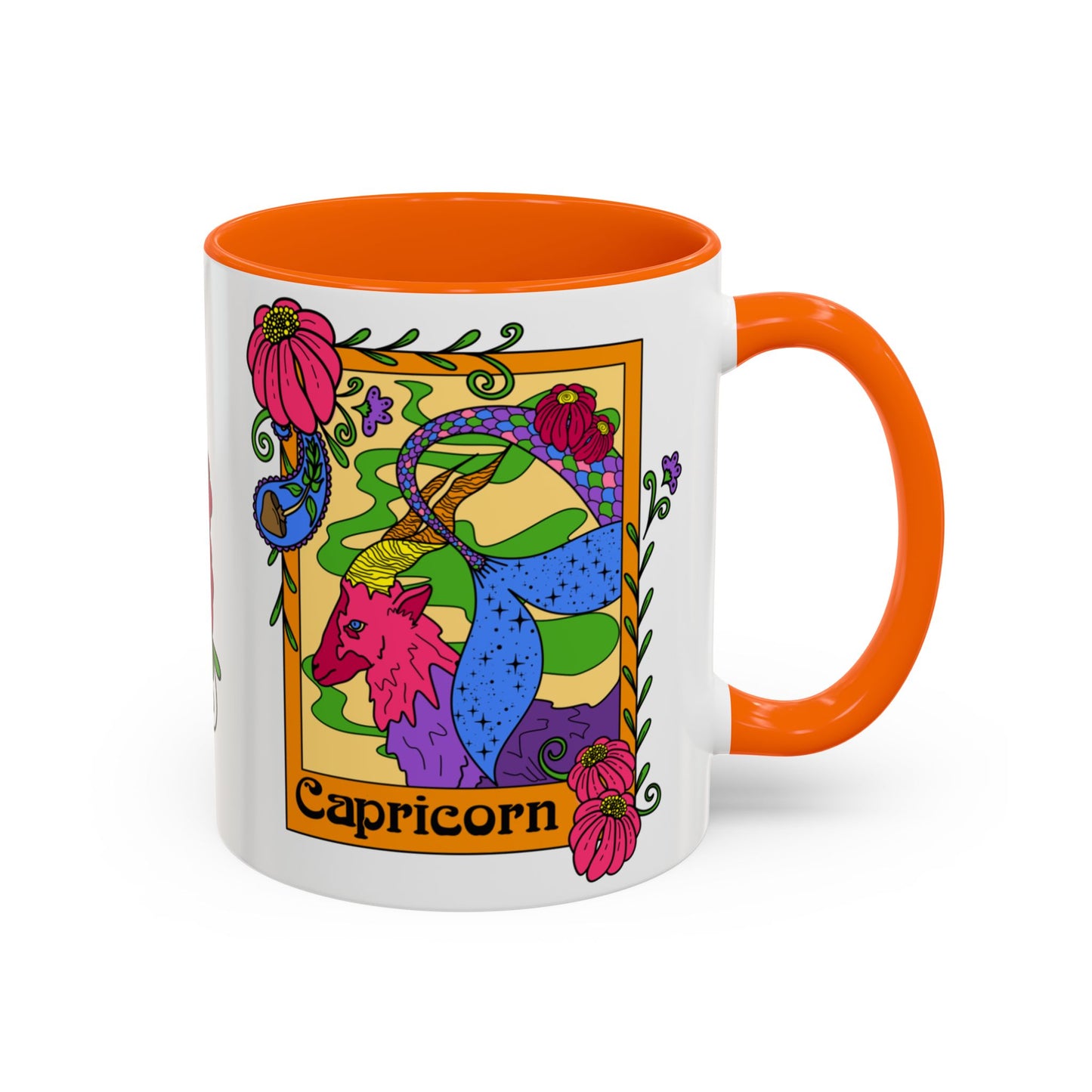 Capricorn star sign mug, Sea goat zodiac astrology coffee cup, Horoscope birthday gift mug, Bold retro colourful Design ceramic mug