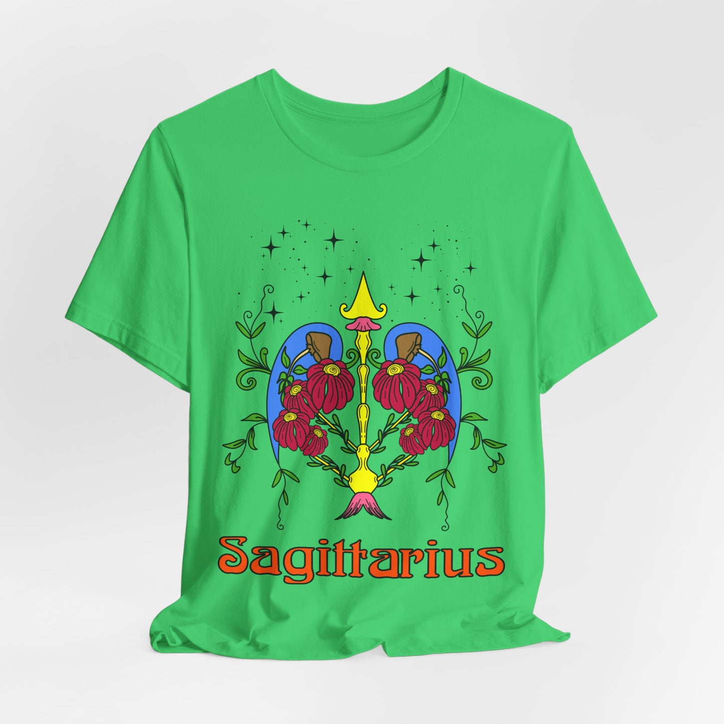 Sagittarius star sign T-Shirt, Bow and arrow zodiac astrology top, Horoscope birthday gift Tee, Bold retro colourful Design tshirt