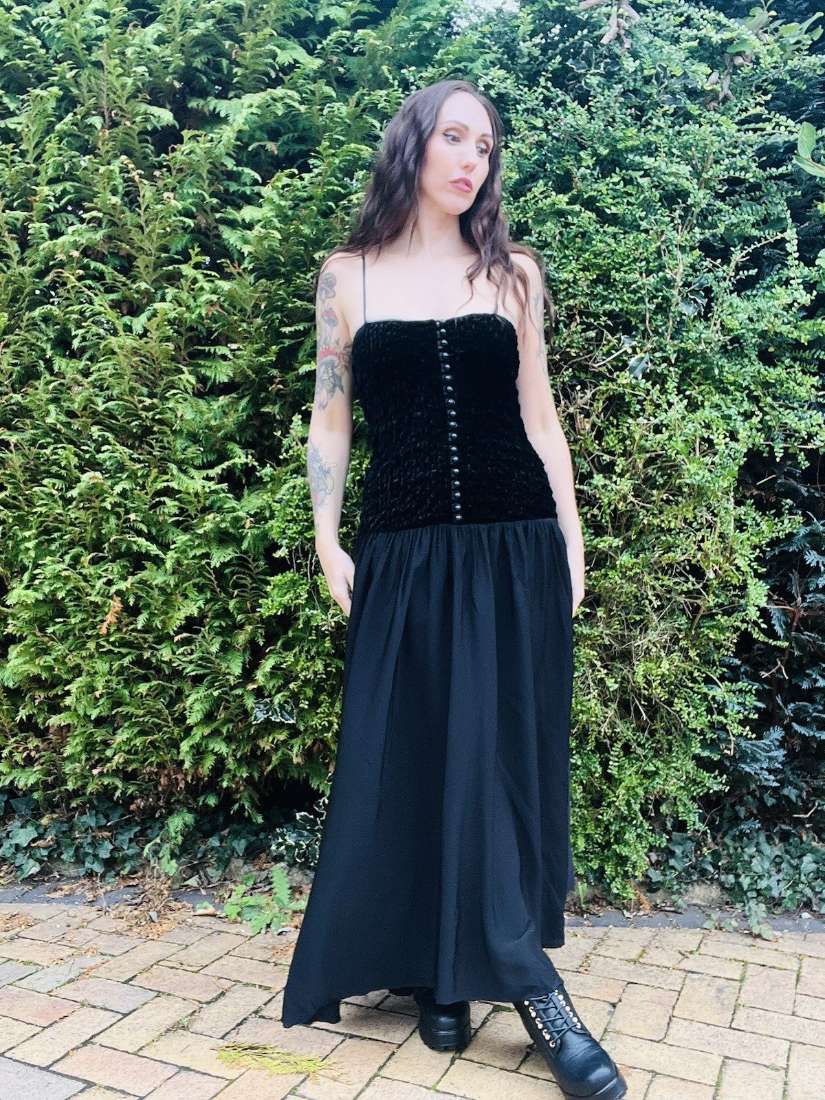 Vintage 1980s Whimsigoth Dress By Zanzara, Velvet Bodice, Floaty Skirt 8-10
