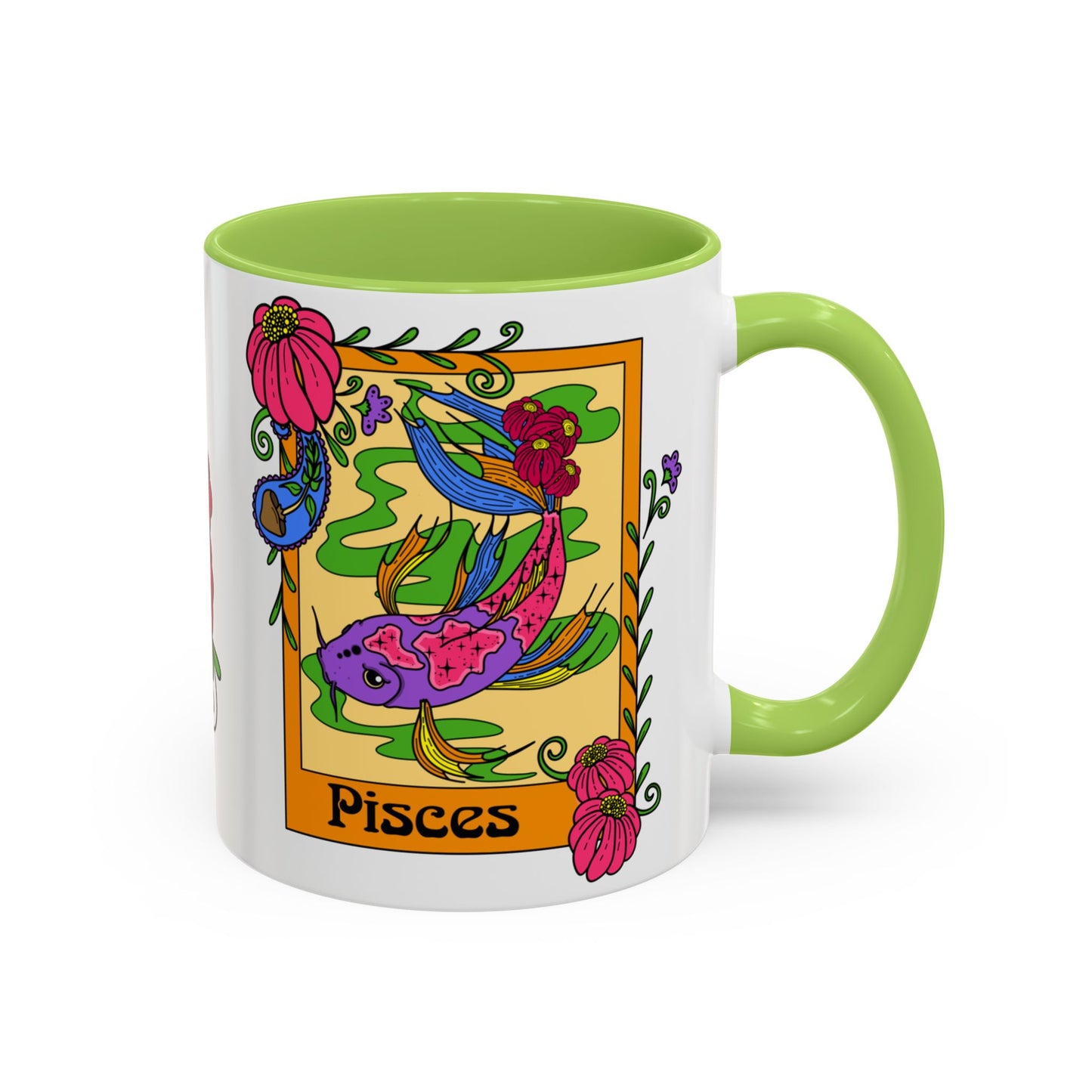 Pisces star sign mug, Fish zodiac astrology coffee cup, Horoscope birthday gift mug, Bold retro colourful Design ceramic mug