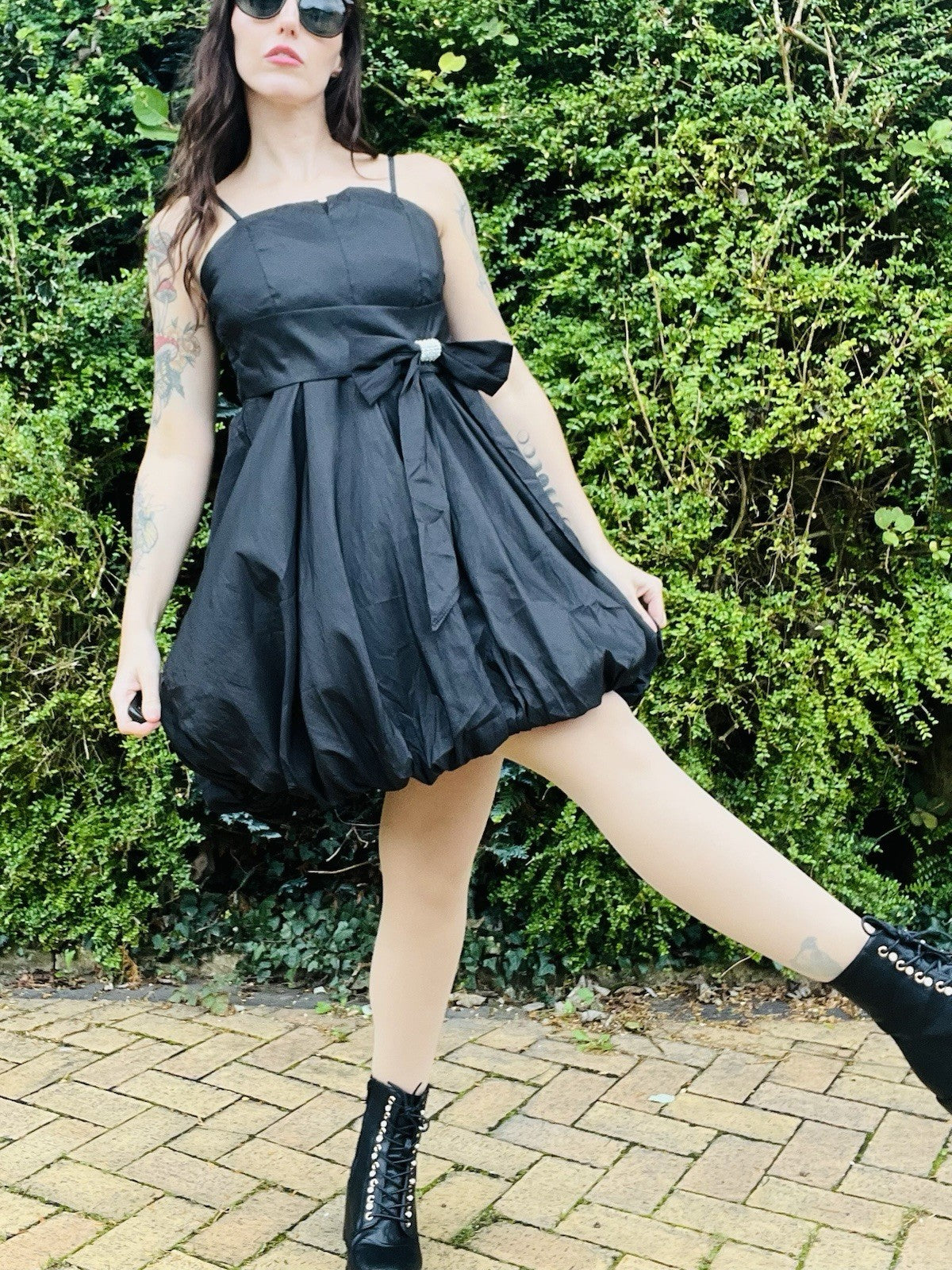 Vintage Y2K Puffball Dress, Strappy Little Black Dress With Puff Ball Skirt 10