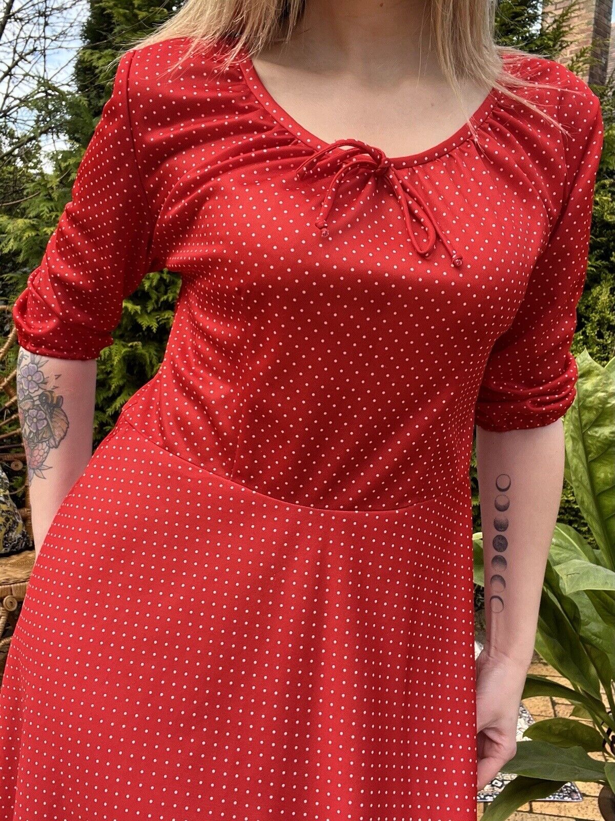 Vintage 80s Polkadot Dress With 3/4 Sleeves Size 14