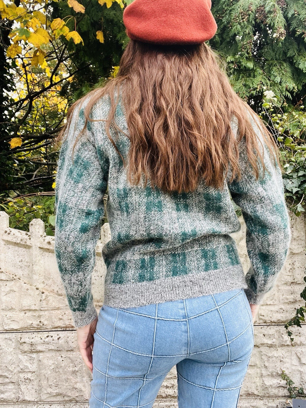 Vintage Wool Grandad Jumper Size 10-12 M Grey By Magazin Tartan Plaid Sweater
