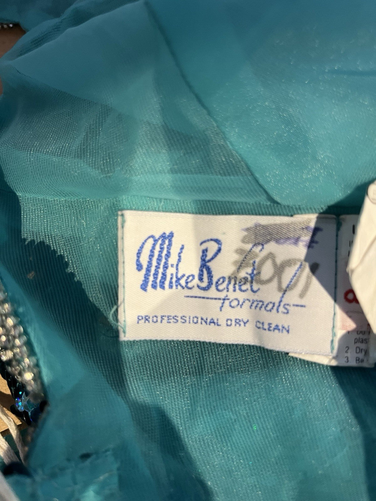 Vintage 70s 80s Dress Size 8 Teal Blue Designer Mike Benet Sequin Ball Gown