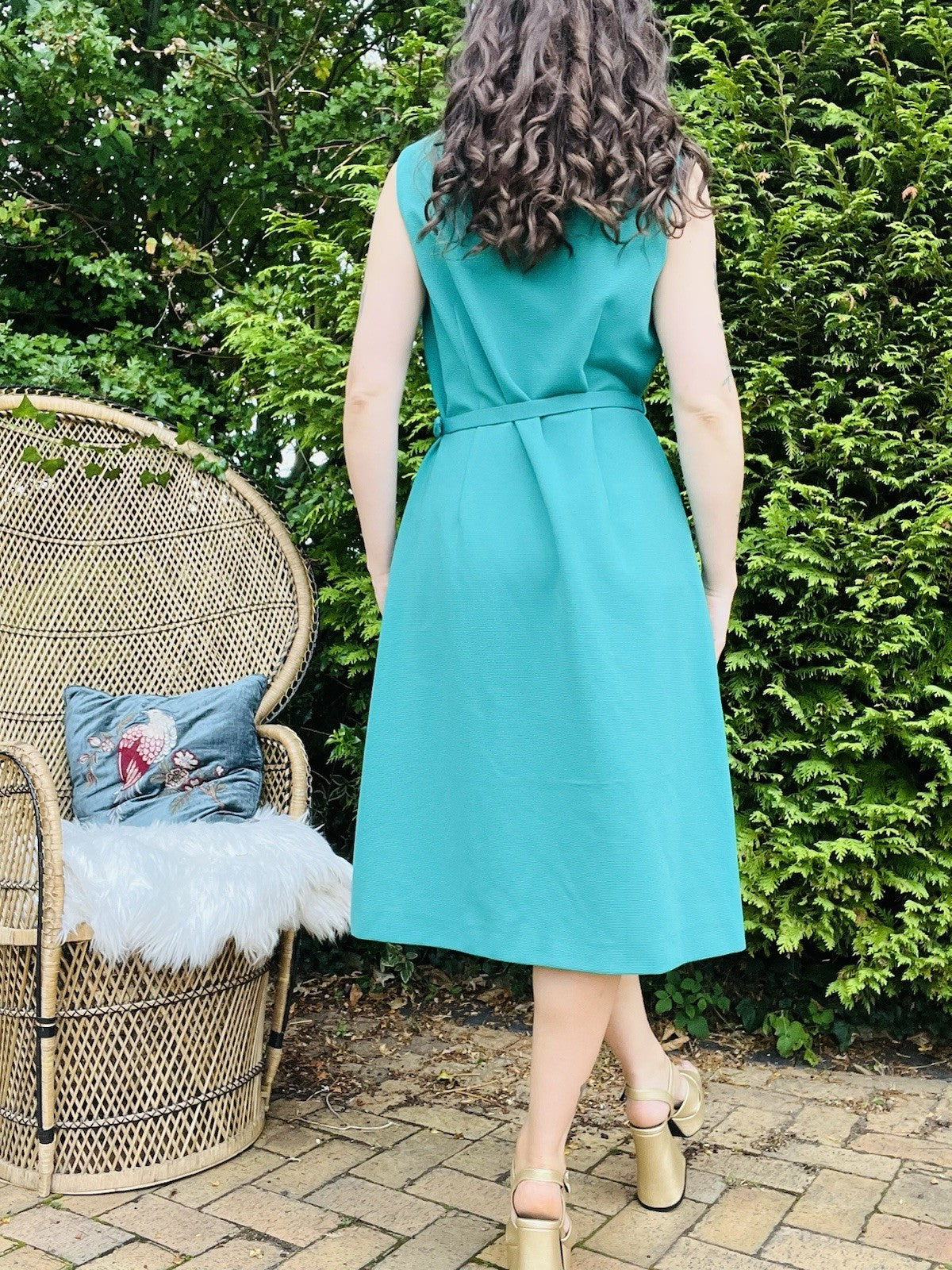 Vintage 1960s Shirt Dress Dagger Collar Belted For a Office Workwear Green 16