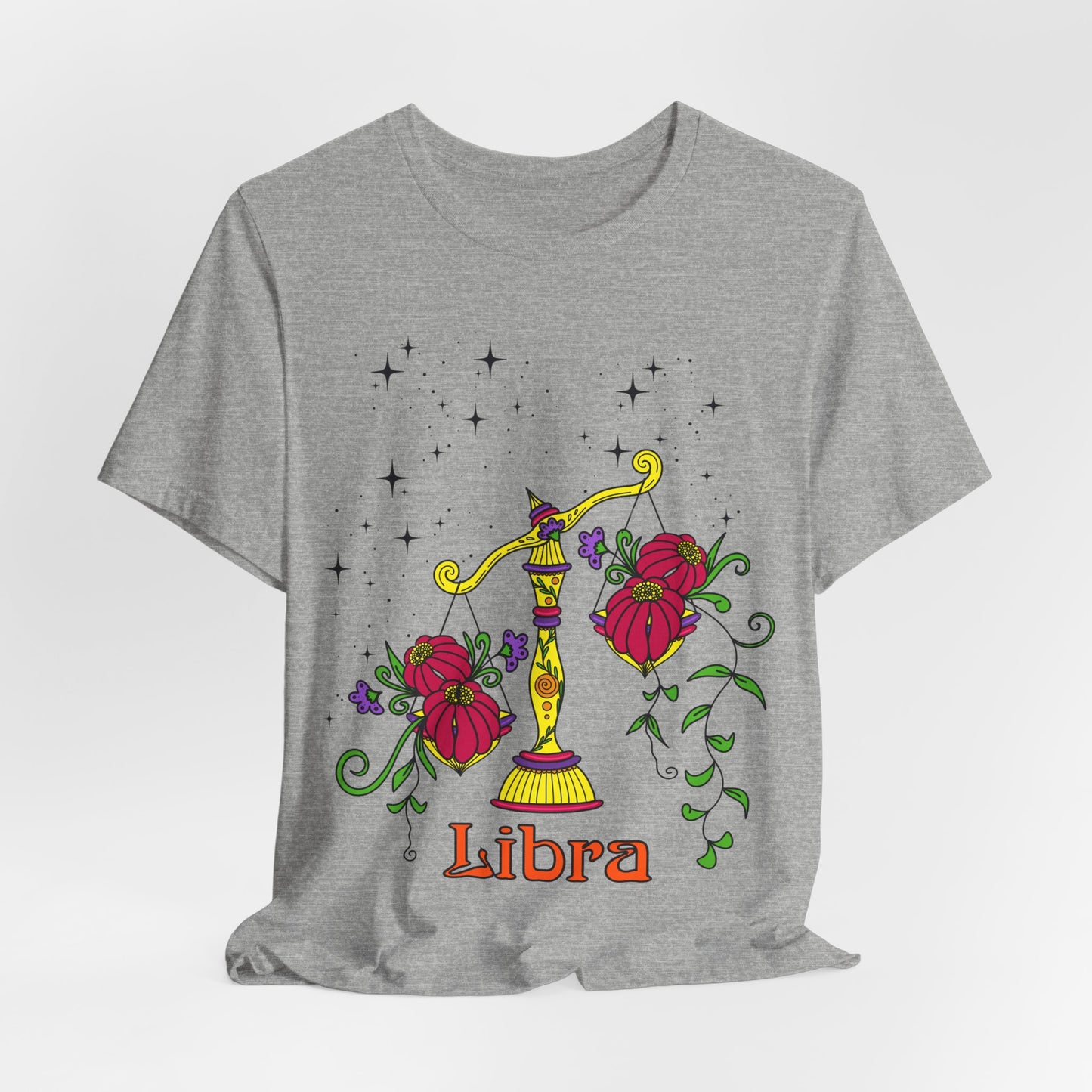 Libra star sign T-Shirt, scales zodiac astrology top, Horoscope birthday gift Tee, Bold retro colourful Design tshirt