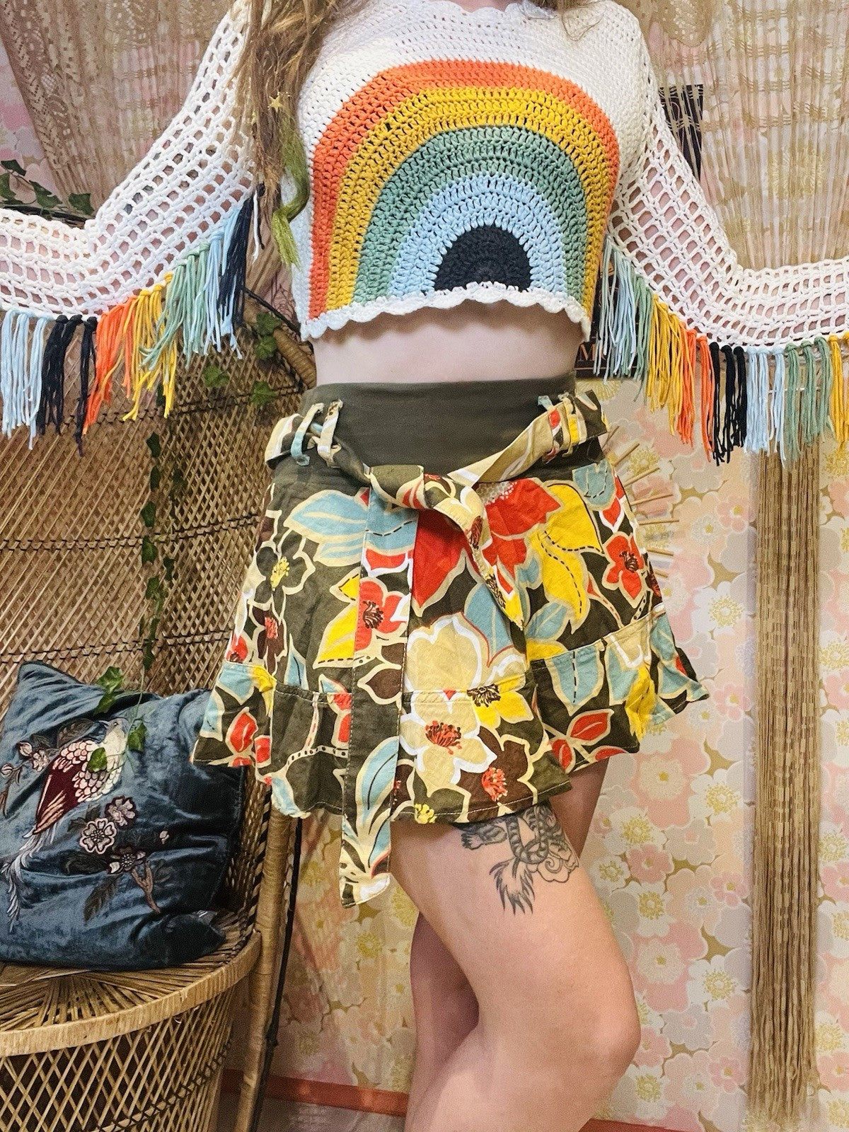 Vintage Y2K Mini Skirt Hawaiian Print Summer Festival Holiday Short Skirt 10