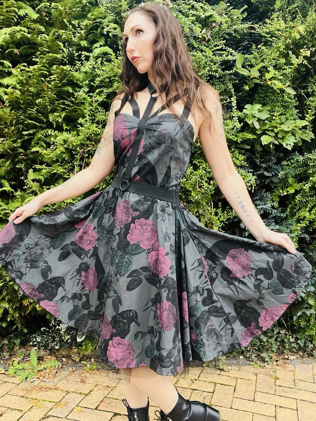 Rockabilly Gothic Dress Goth 50s Style Harness Dress - Chemical Black 10-12