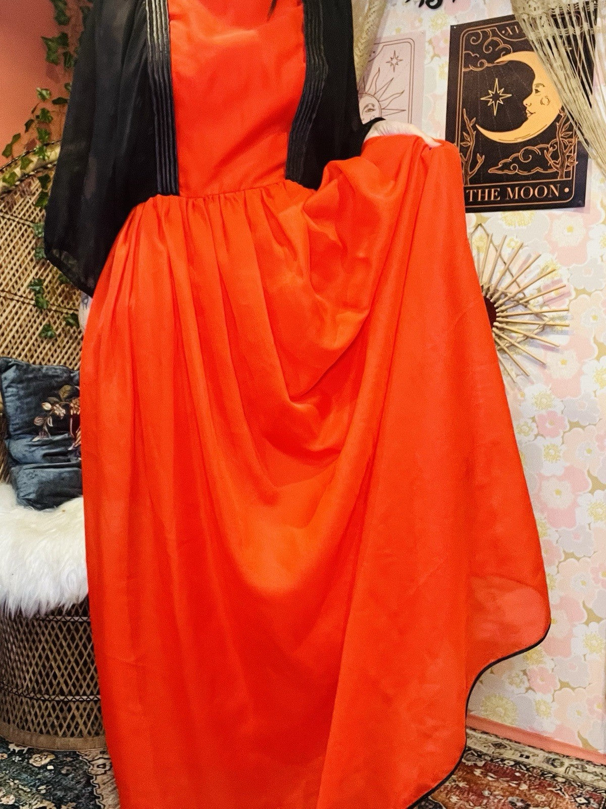 Vintage 1980s Maxi Dress Red Size 14 Long With Retro Batwing Sleeves