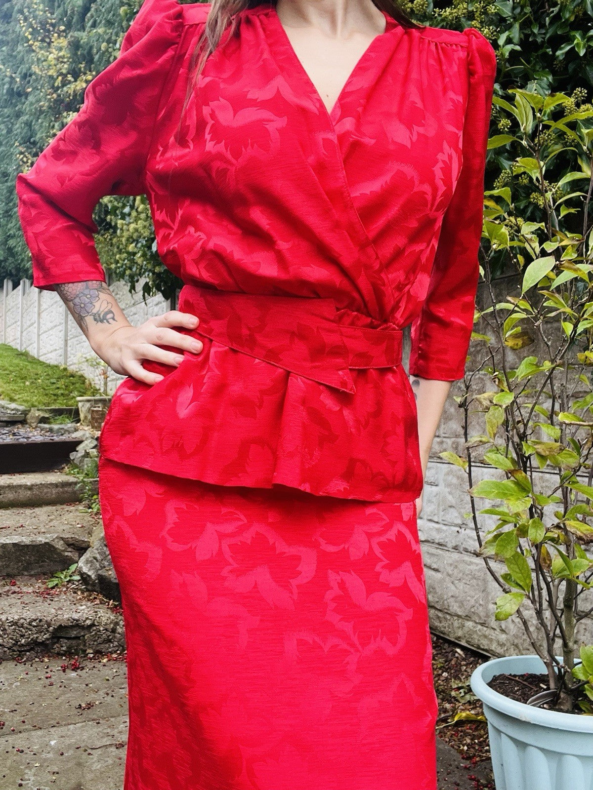 Vintage 1980s Cocktail Dress Red Size 10 12 Retro 80s Peplum Dress With Belt