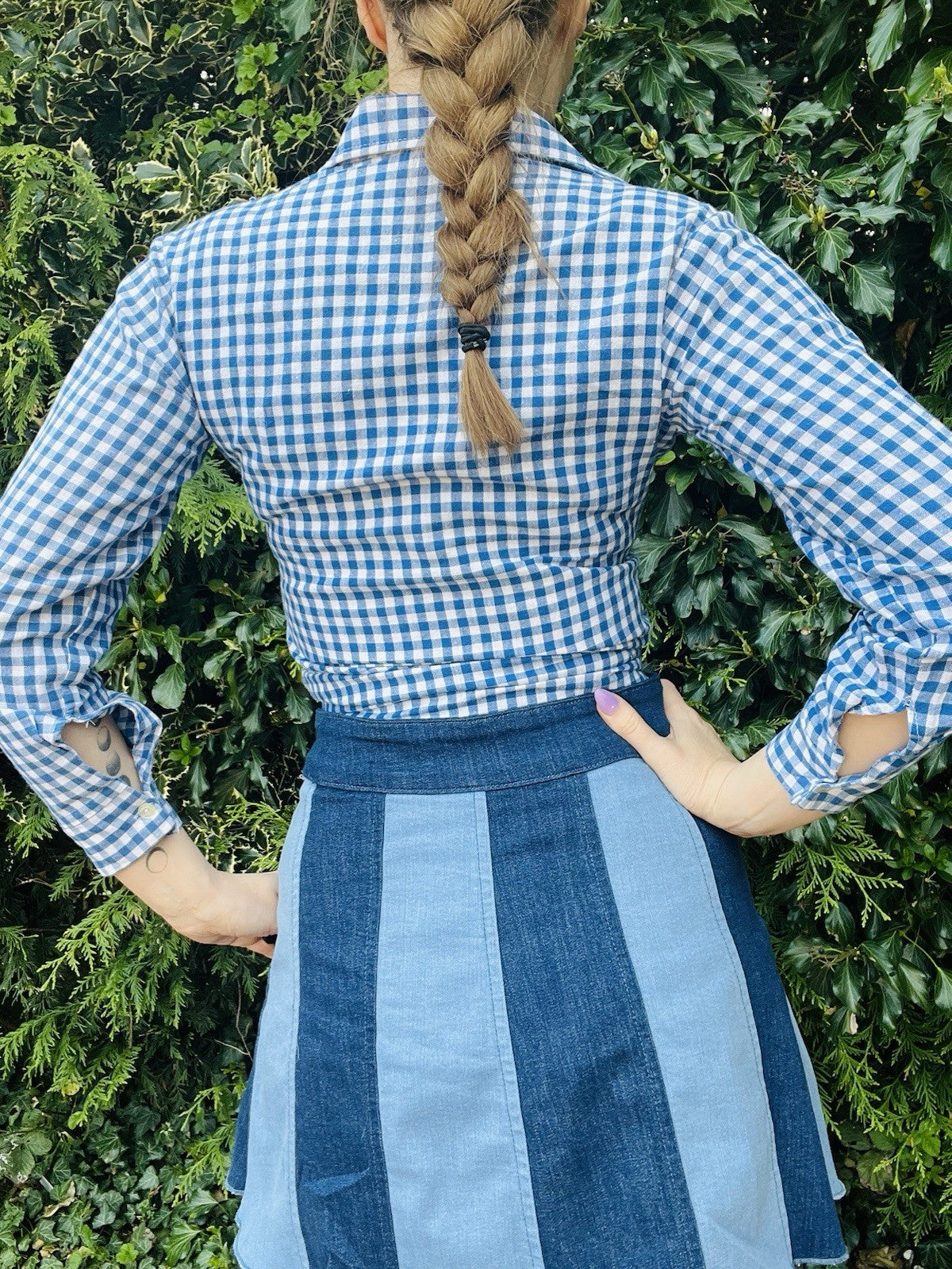 Vintage Check Rockabilly Shirt Cotton Blue Checkered Blouse Long Sleeve Top 8