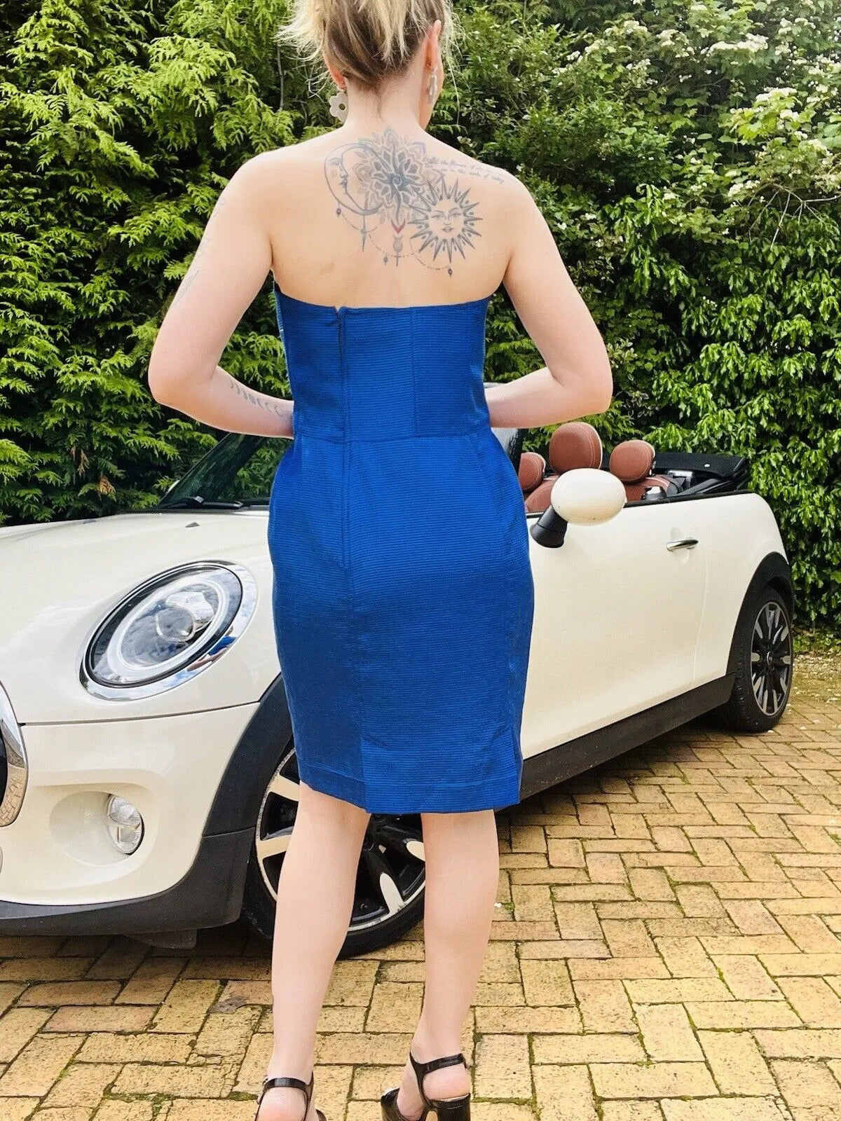 Vintage 1980s cocktail Dress Blue Size 12 L fitted strapless pencil dress