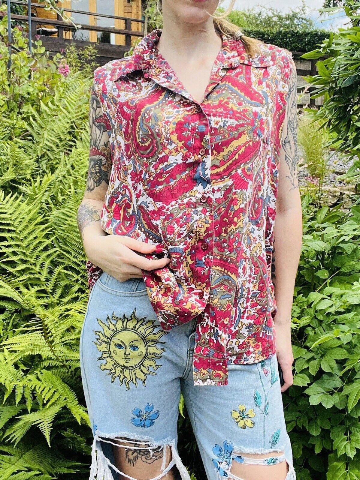 Vintage Y2K Paisley Shirt Hippie boho Sleeveless Blouse By March Landing Size 18