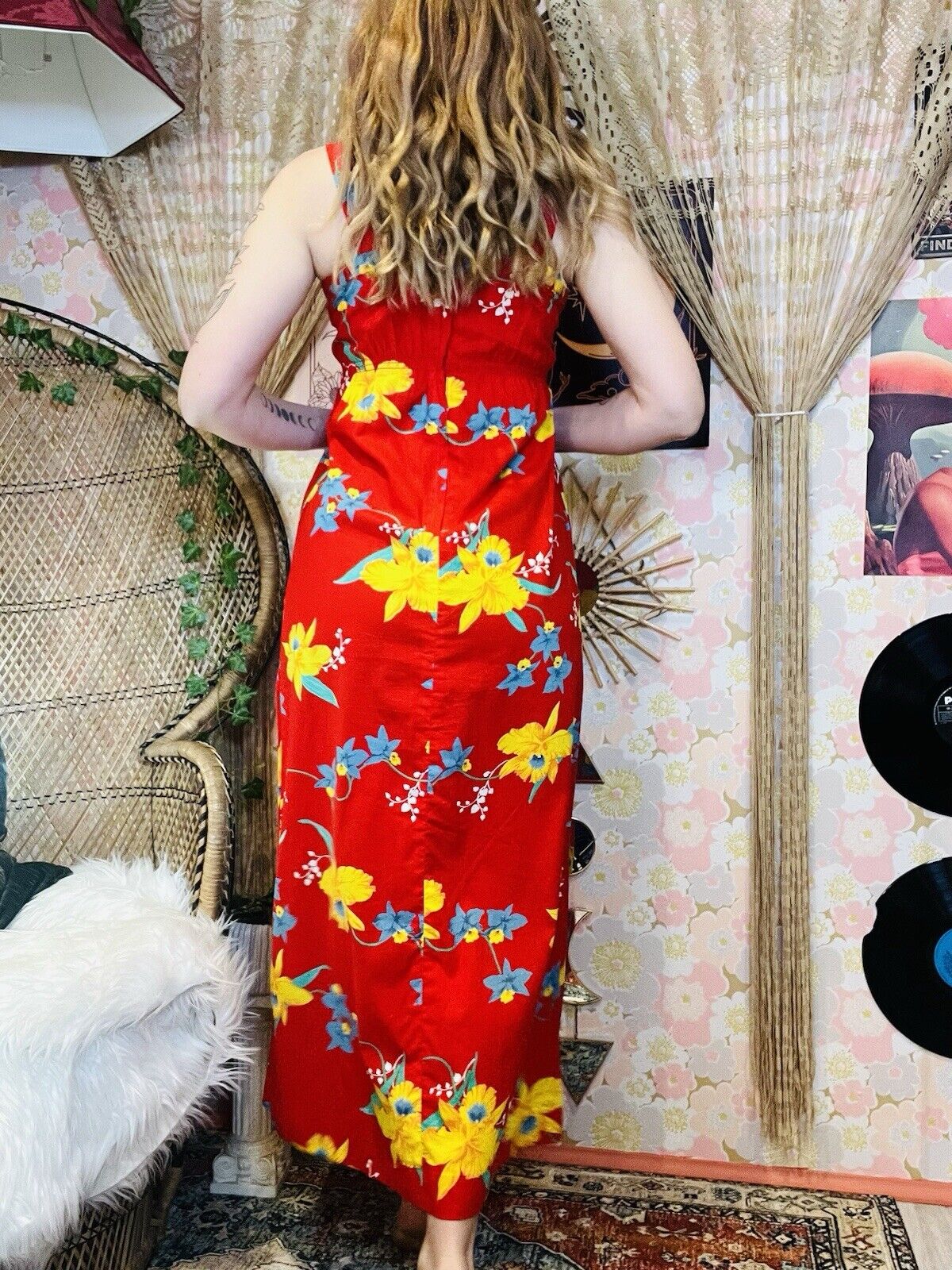Vintage 1960s Hawaiian Dress By Darina Honolulu Red Floral Maxi Summer Dress 10