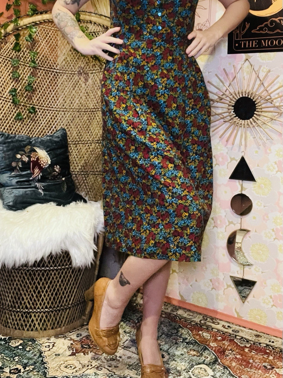 Vintage 70s Day Dress Size 16 Retro 1970s Ditsy Floral Collared Dress