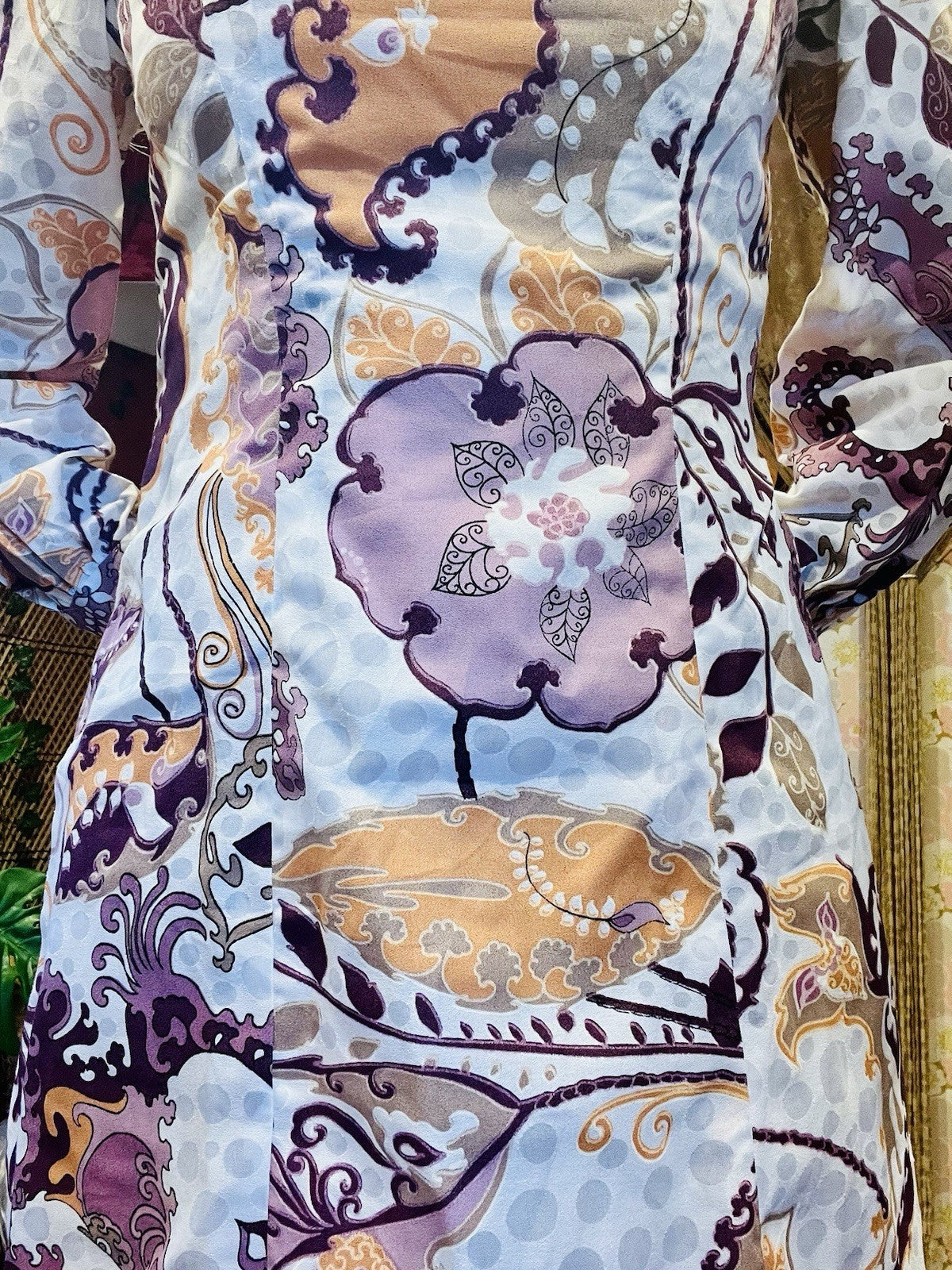 vintage 1960s psychedelic Dress Long Sleeve High Neck Retro Print Dress Size 12