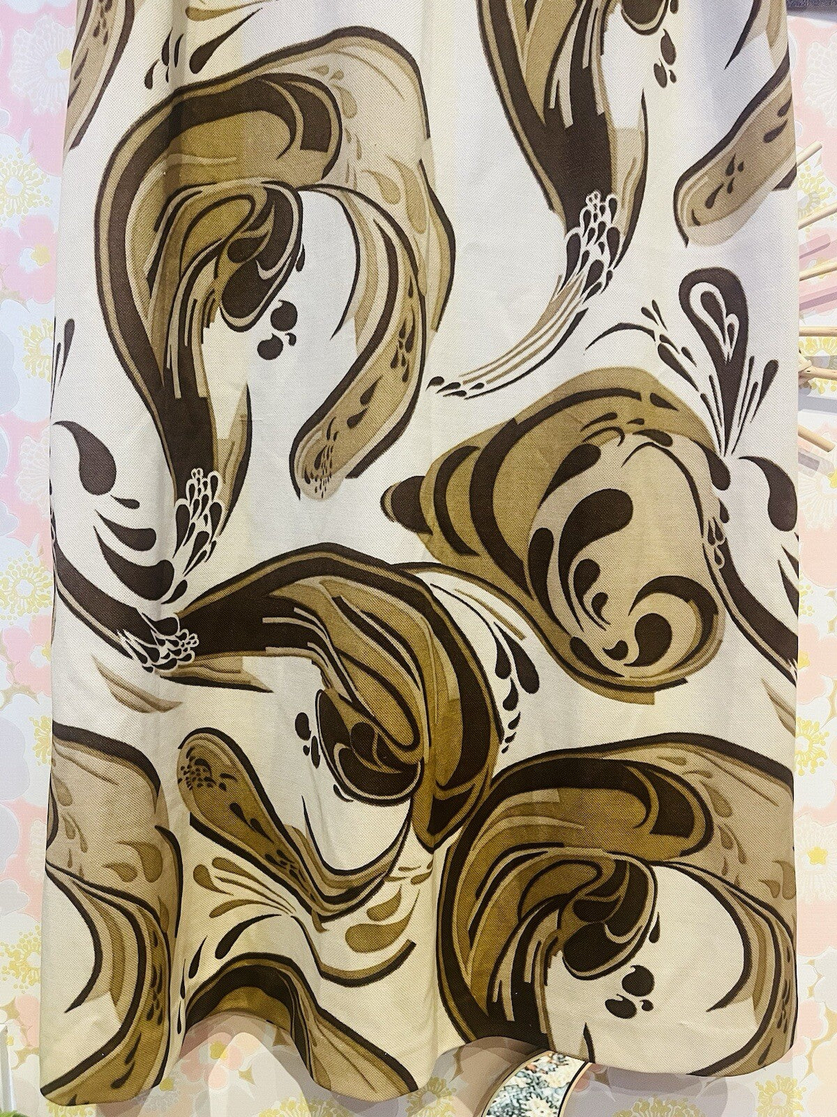 Vintage 1970s Maxi Dress Psychedelic Hippie Pattern By DK Modern Brown Size 10