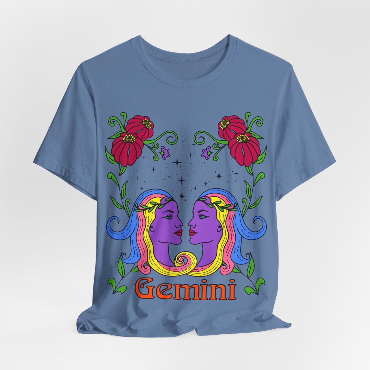 Gemini star sign T-Shirt, Twins zodiac astrology top, Horoscope birthday gift Tee, Bold retro colourful Design tshirt