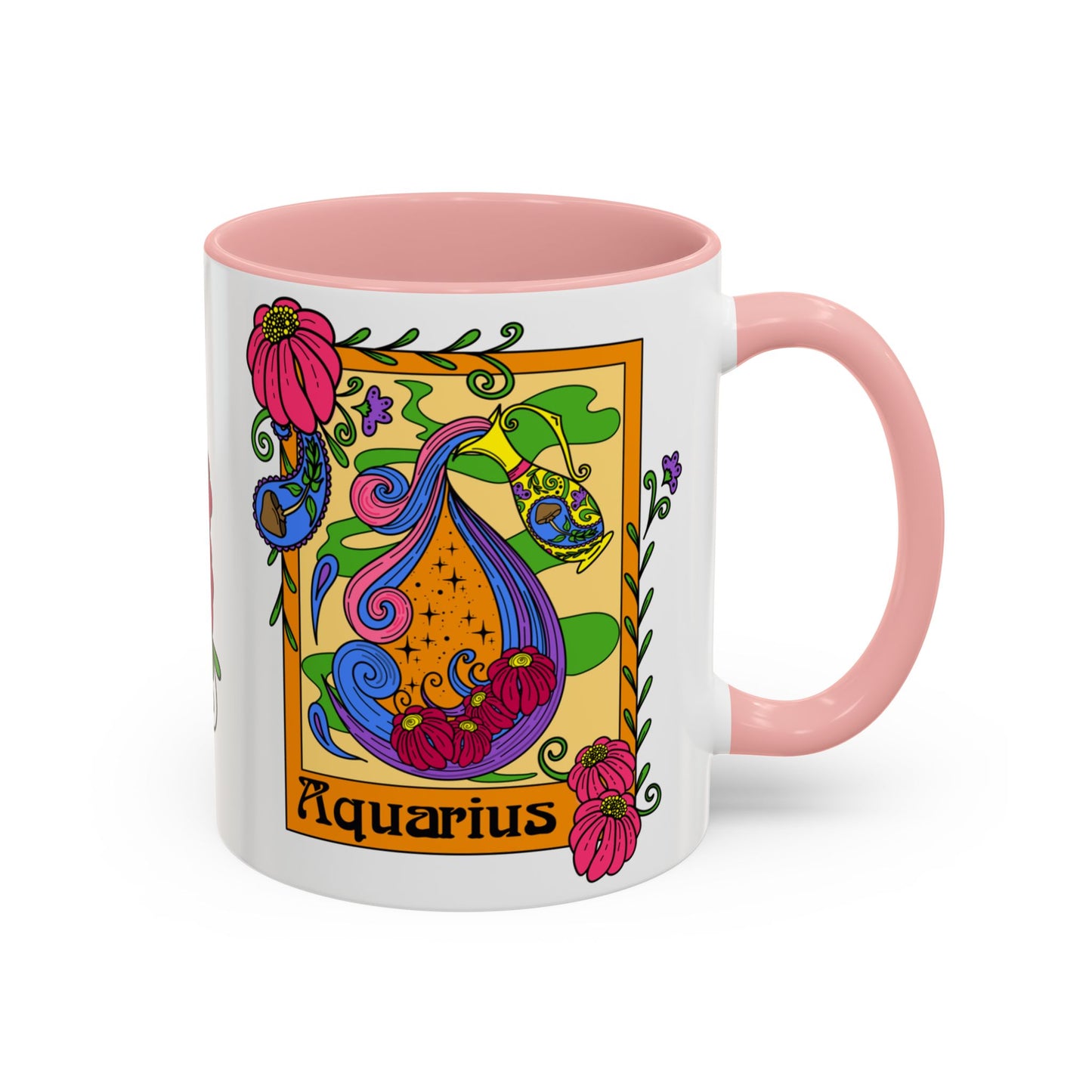Aquarius star sign mug, water pale zodiac astrology coffee cup, Horoscope birthday gift mug, Bold retro colourful Design ceramic mug