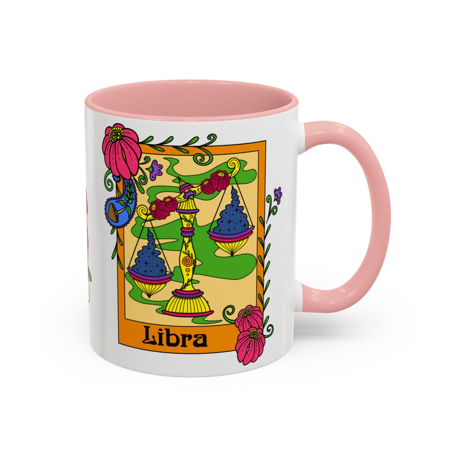 Libra star sign mug, Scales zodiac astrology coffee cup, Horoscope birthday gift mug, Bold retro colourful Design ceramic mug