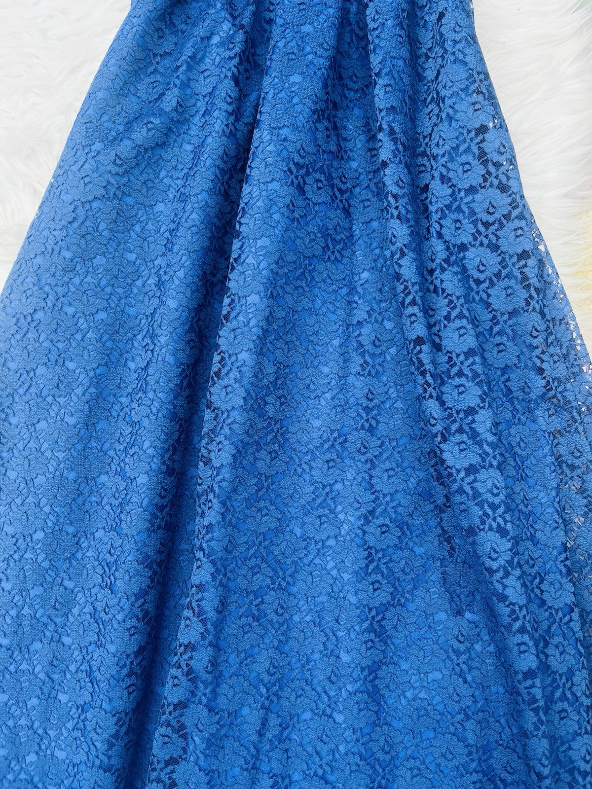 Vintage 1980s Lace Dress Long Maxi Prairie Dress With Cowl Neck Blue Size 10-12