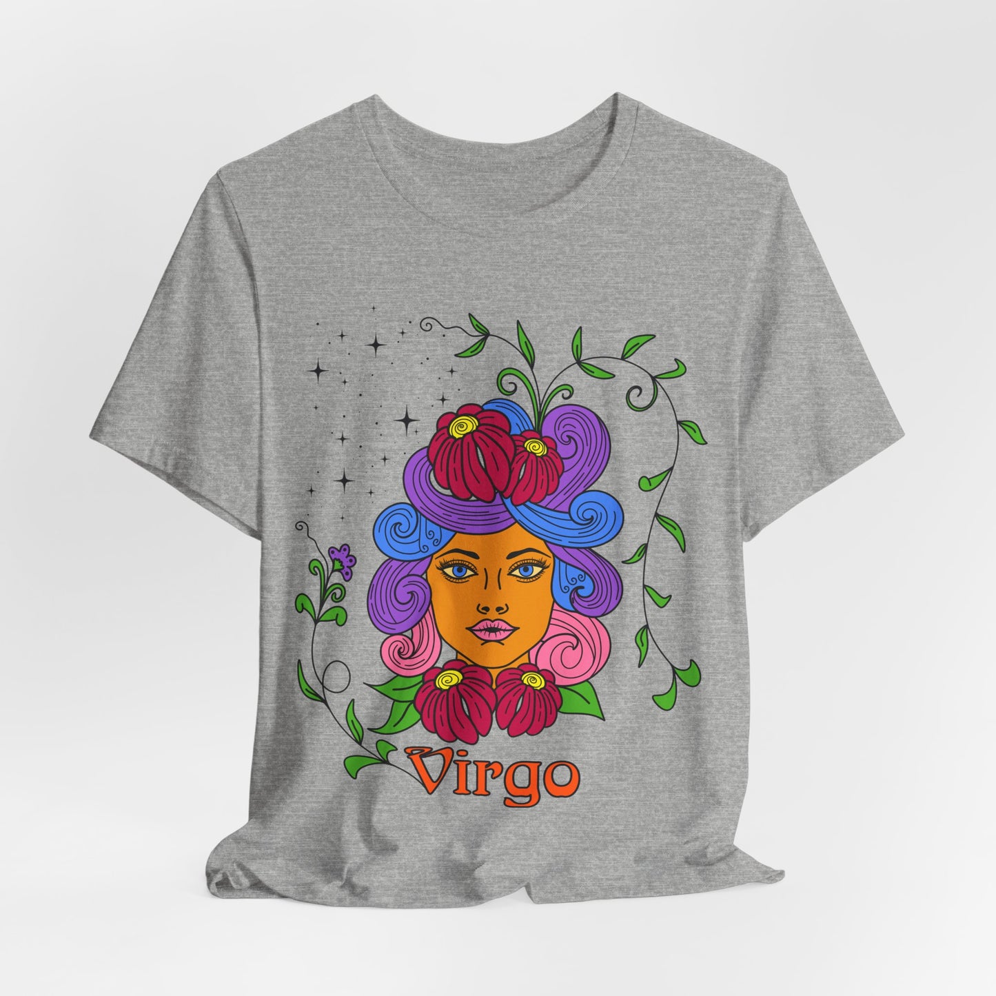 Virgo star sign T-Shirt, Maiden zodiac astrology top, Horoscope birthday gift Tee, Bold retro colourful Design tshirt