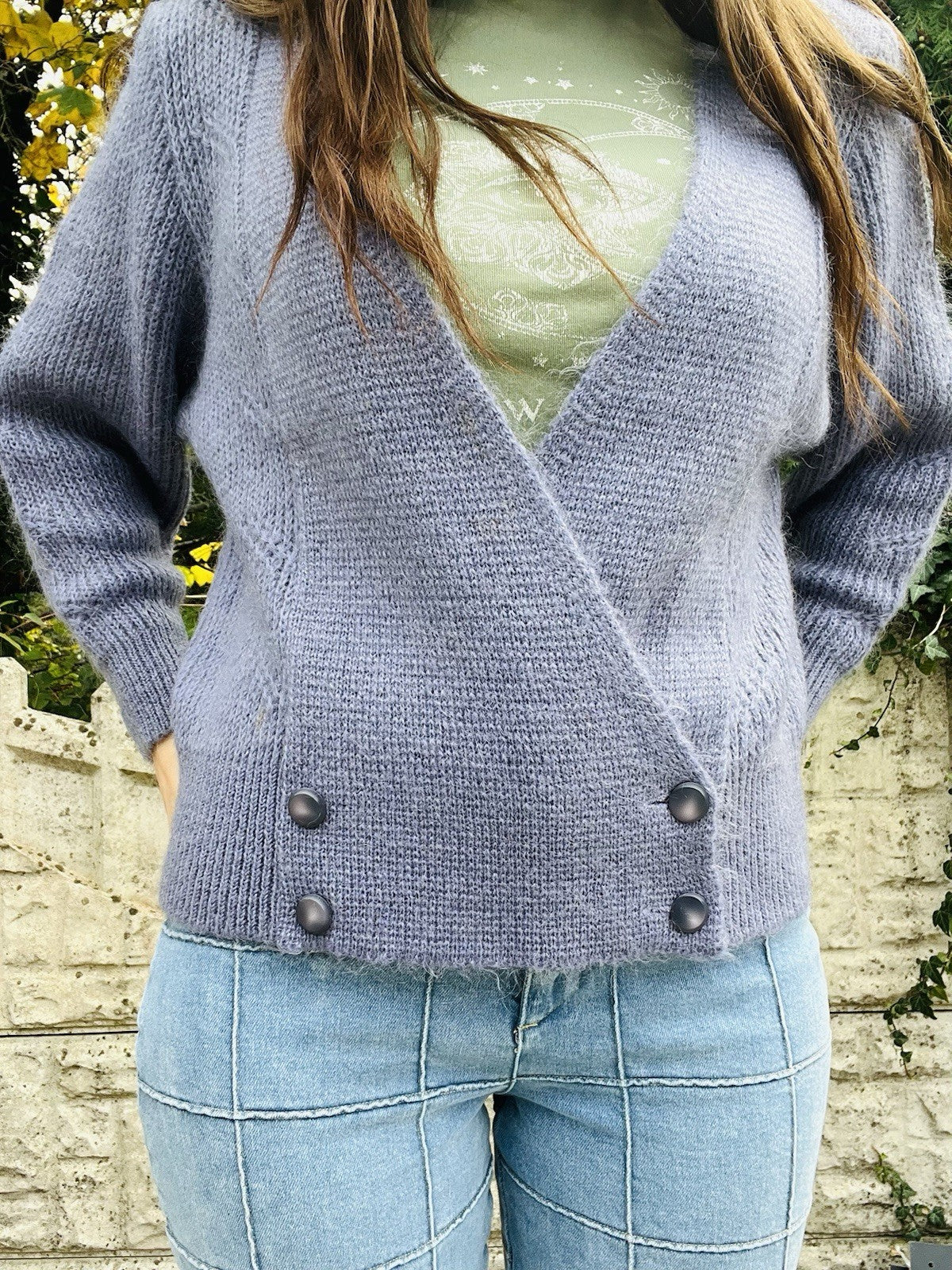 1980s Knit Cardigan Lilac Size 10-12 M True Vintage Lined Winter V Neck Jumper