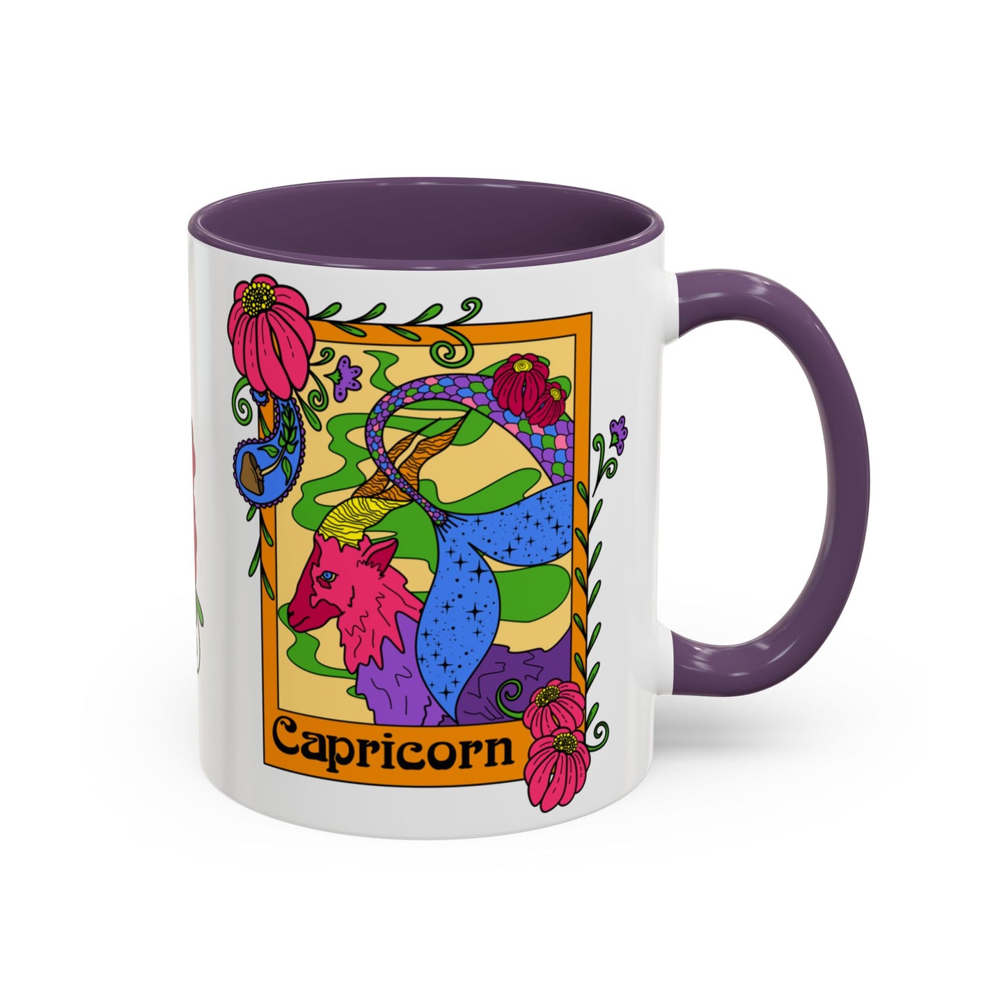 Capricorn star sign mug, Sea goat zodiac astrology coffee cup, Horoscope birthday gift mug, Bold retro colourful Design ceramic mug