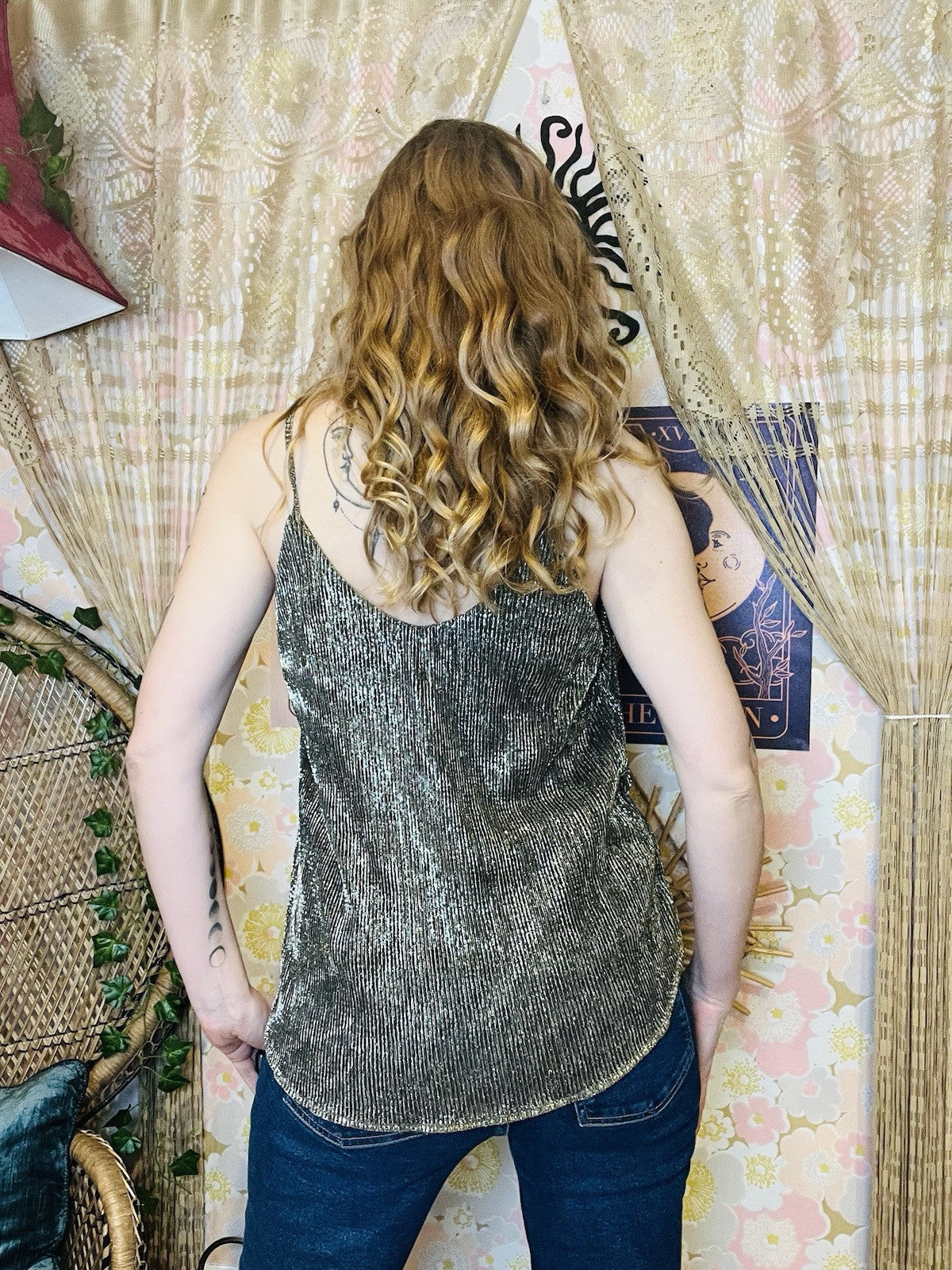 Paper Crane Cami Top Silver Summer Spaghetti Stop Vest Tank Top Size 12-14