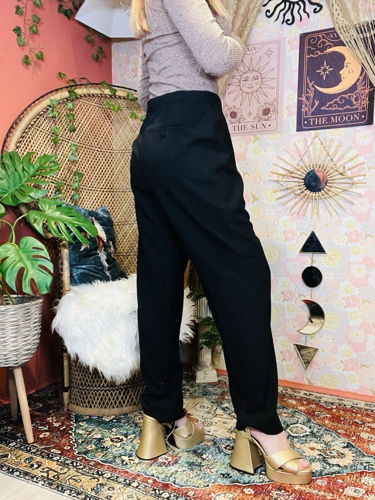 Vintage 80s Work Trousers By St Michael Tailored Tapered Leg Black 10