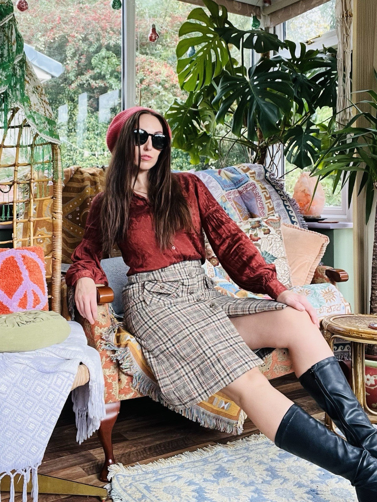 Vintage 1970s Tartan Skirt, Wool Plaid High Waist Button Skirt With Pockets 8