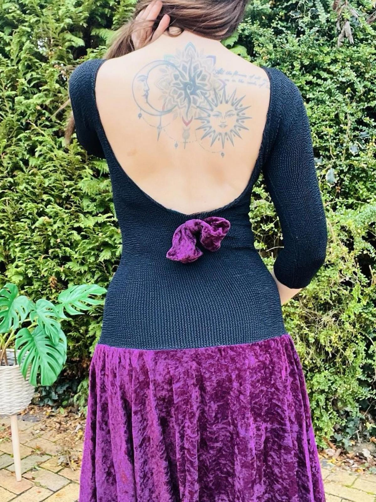 Vintage 1990s Velvet Dress 8 10 By Crystal Whimsigoth Low Back Drop Waist Purple