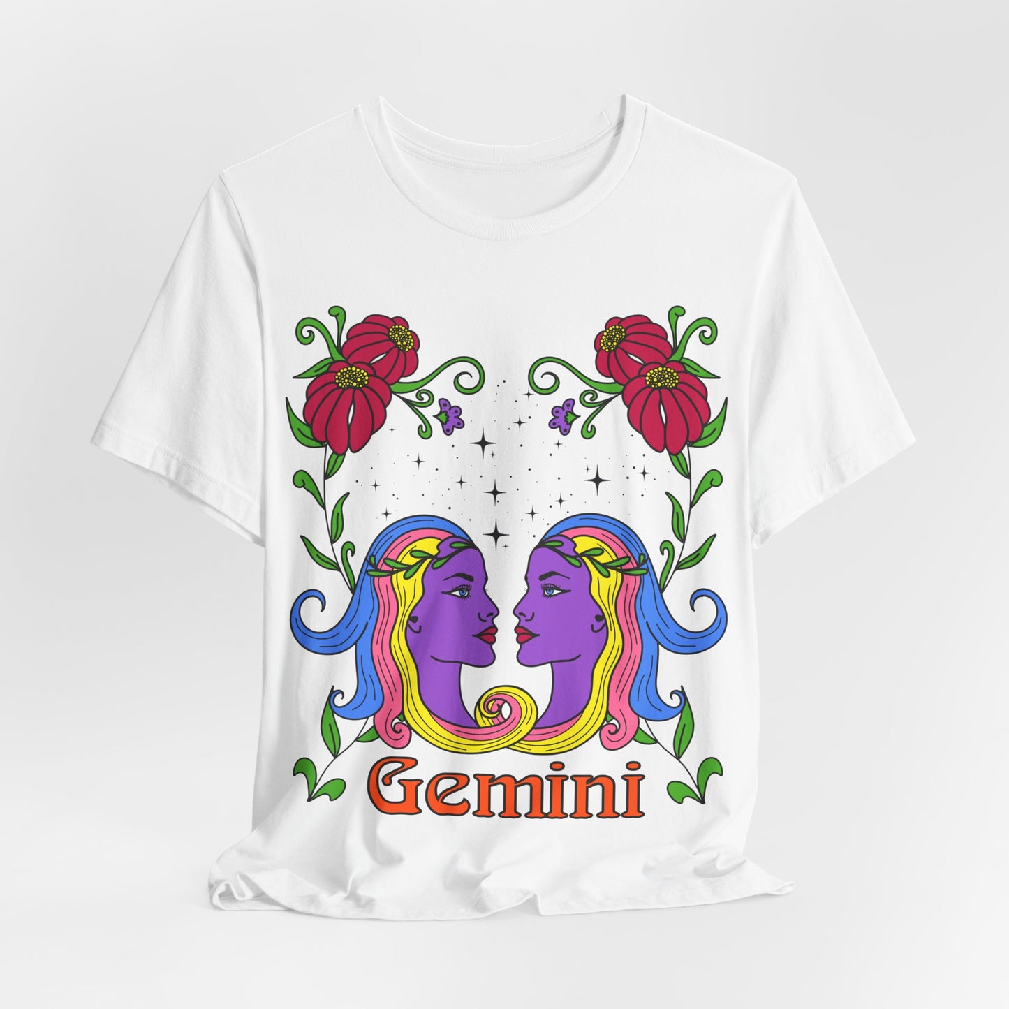 Gemini star sign T-Shirt, Twins zodiac astrology top, Horoscope birthday gift Tee, Bold retro colourful Design tshirt