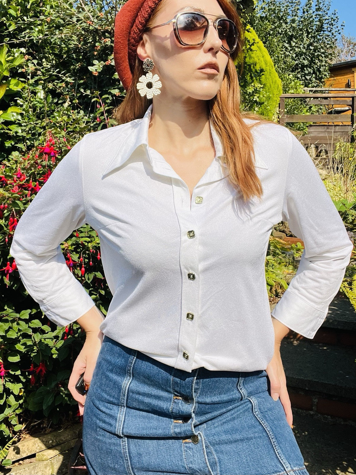 Vintage 1980s Shirt Long Sleeve Blouse With Square Buttons For Office Work 14