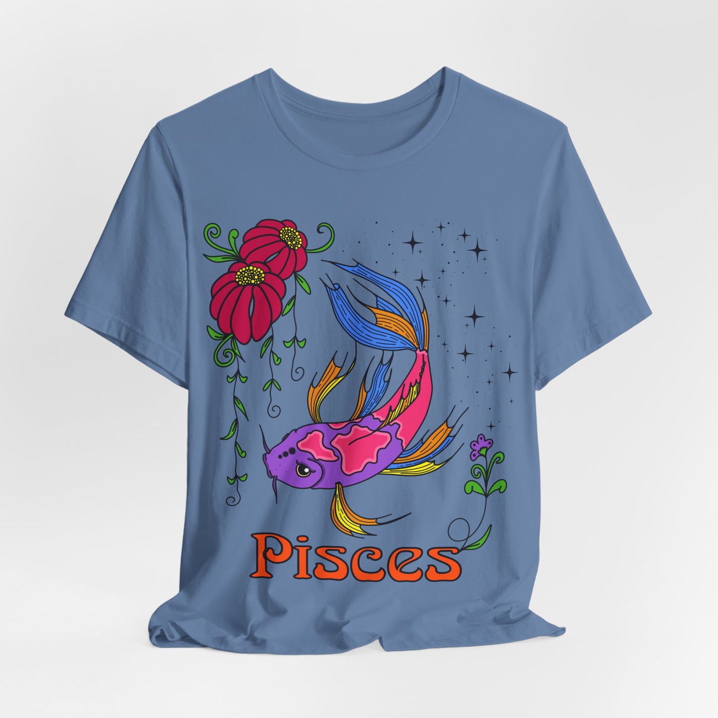 Pisces star sign T-Shirt, Fish zodiac astrology top, Horoscope birthday gift Tee, Bold retro colourful Design tshirt