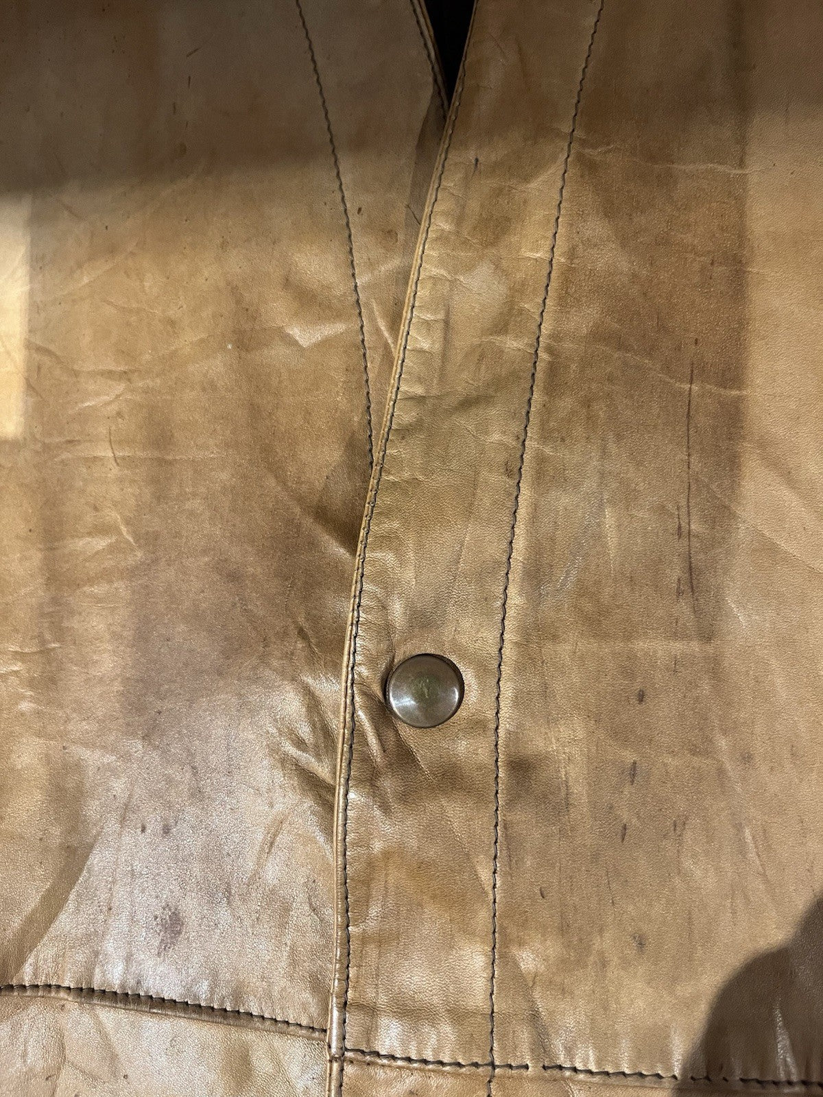 Vintage 1970s Leather Waistcoat, Tan Gilet With Pockets, Unisex Size S 8-10