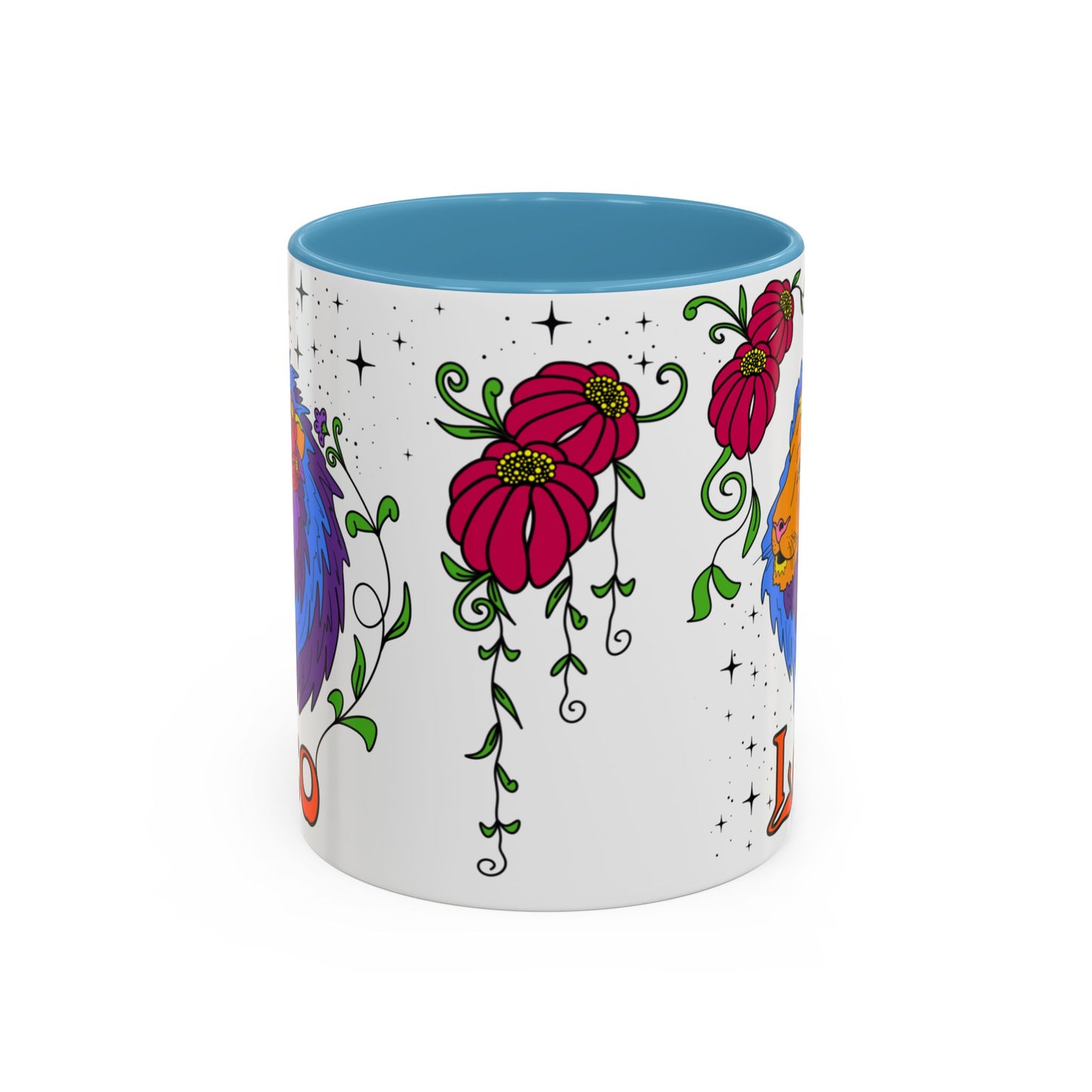 Leo star sign mug, Lion zodiac astrology coffee cup, Horoscope birthday gift mug, Bold retro colourful Design ceramic mug
