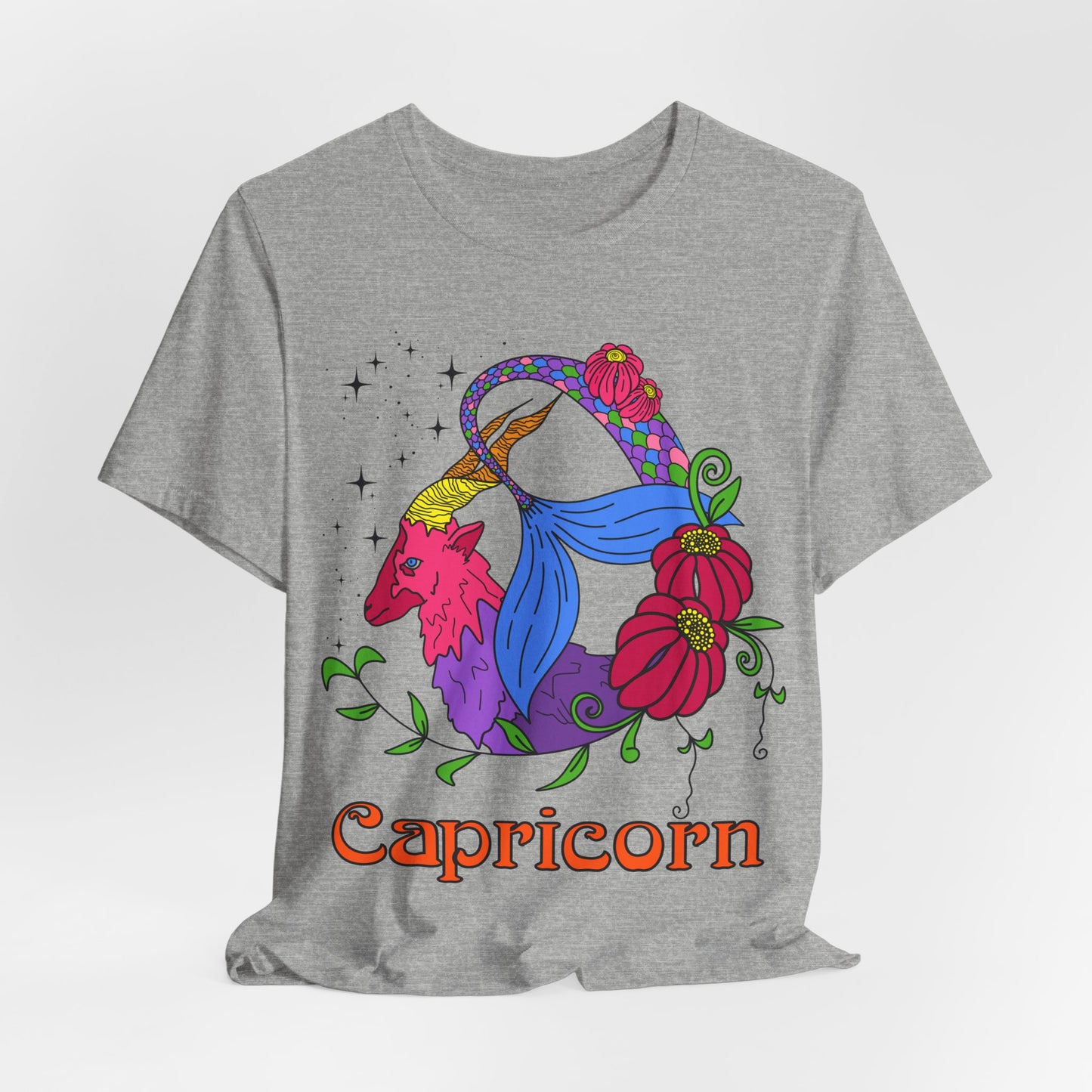 Capricorn star sign T-Shirt, Sea goat zodiac astrology top, Horoscope birthday gift Tee, Bold retro colourful Design tshirt