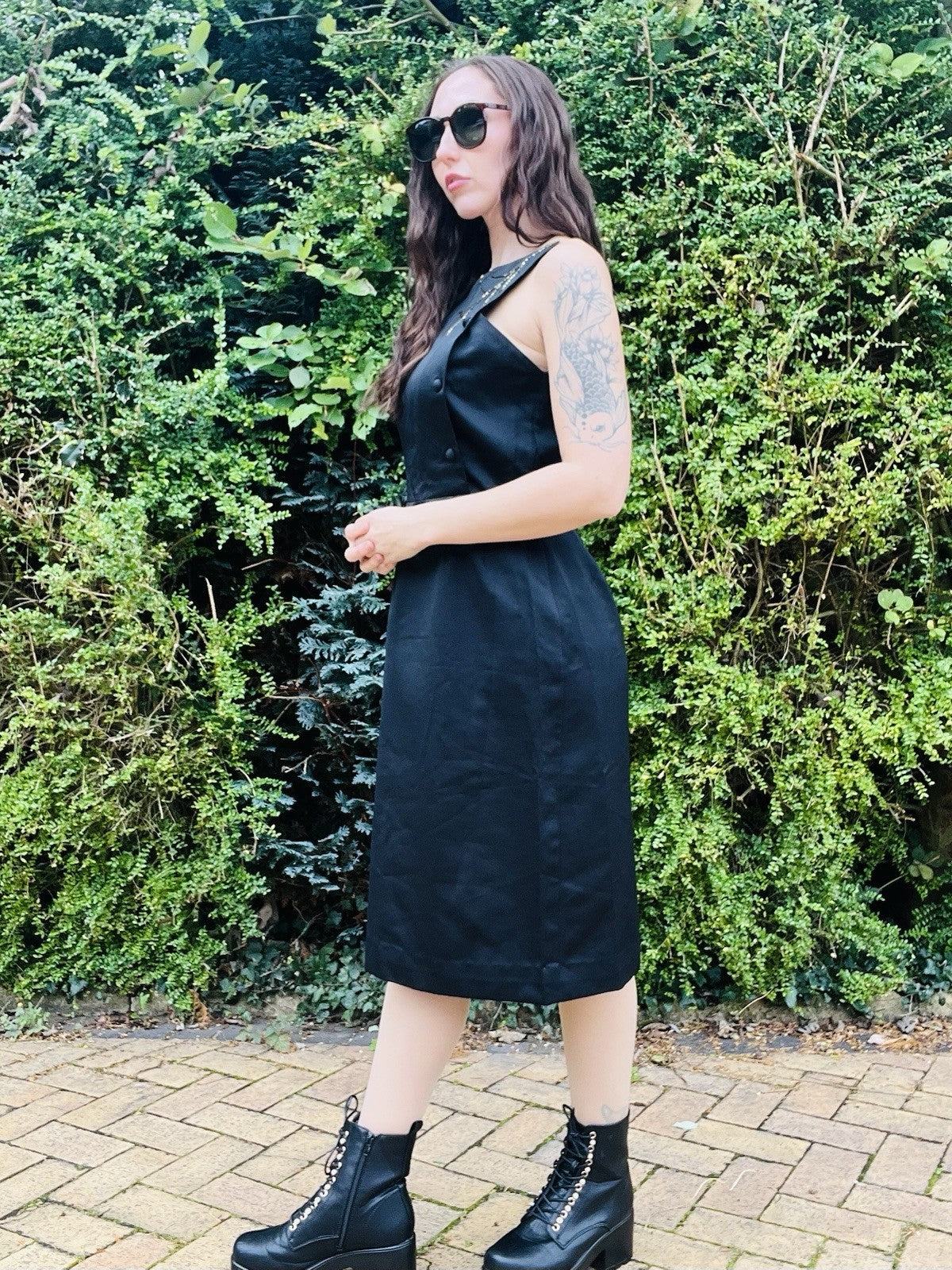 Vintage 1980s Cocktail Dress, Asymmetric Neckline And Cinched Waist Black 12