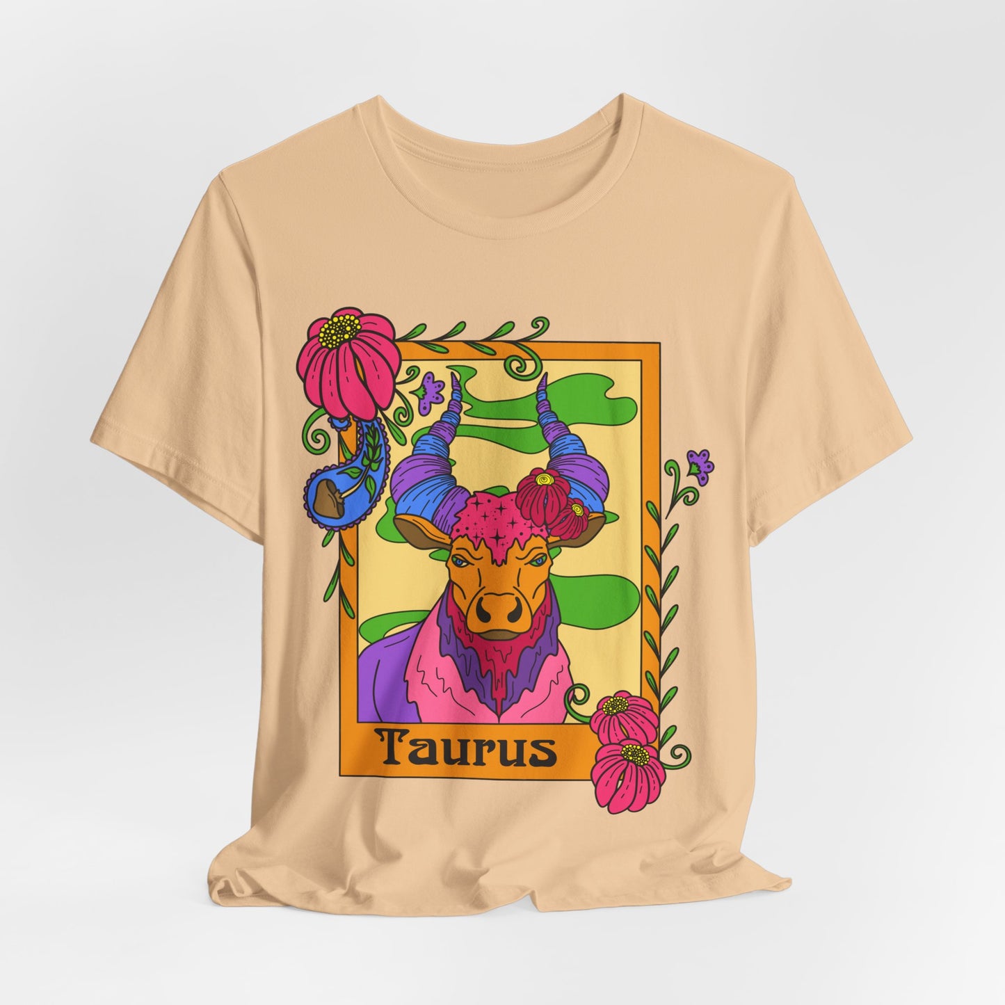 Taurus star sign T-Shirt, Bull zodiac astrology top, Horoscope birthday gift Tee, Bold retro colourful Design tshirt