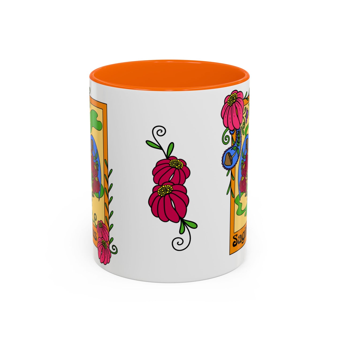 Sagittarius star sign mug, Bow and arrow zodiac astrology coffee cup, Horoscope birthday gift mug, Bold retro colourful Design ceramic mug