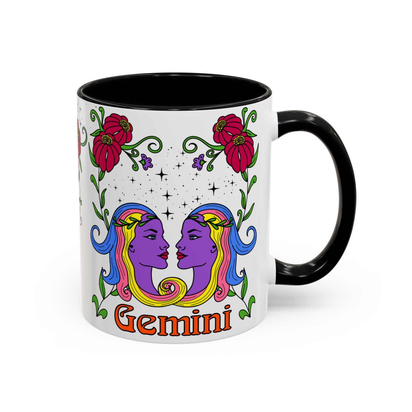 Gemini star sign mug, Twin zodiac astrology coffee cup, Horoscope birthday gift mug, Bold retro colourful Design ceramic mug