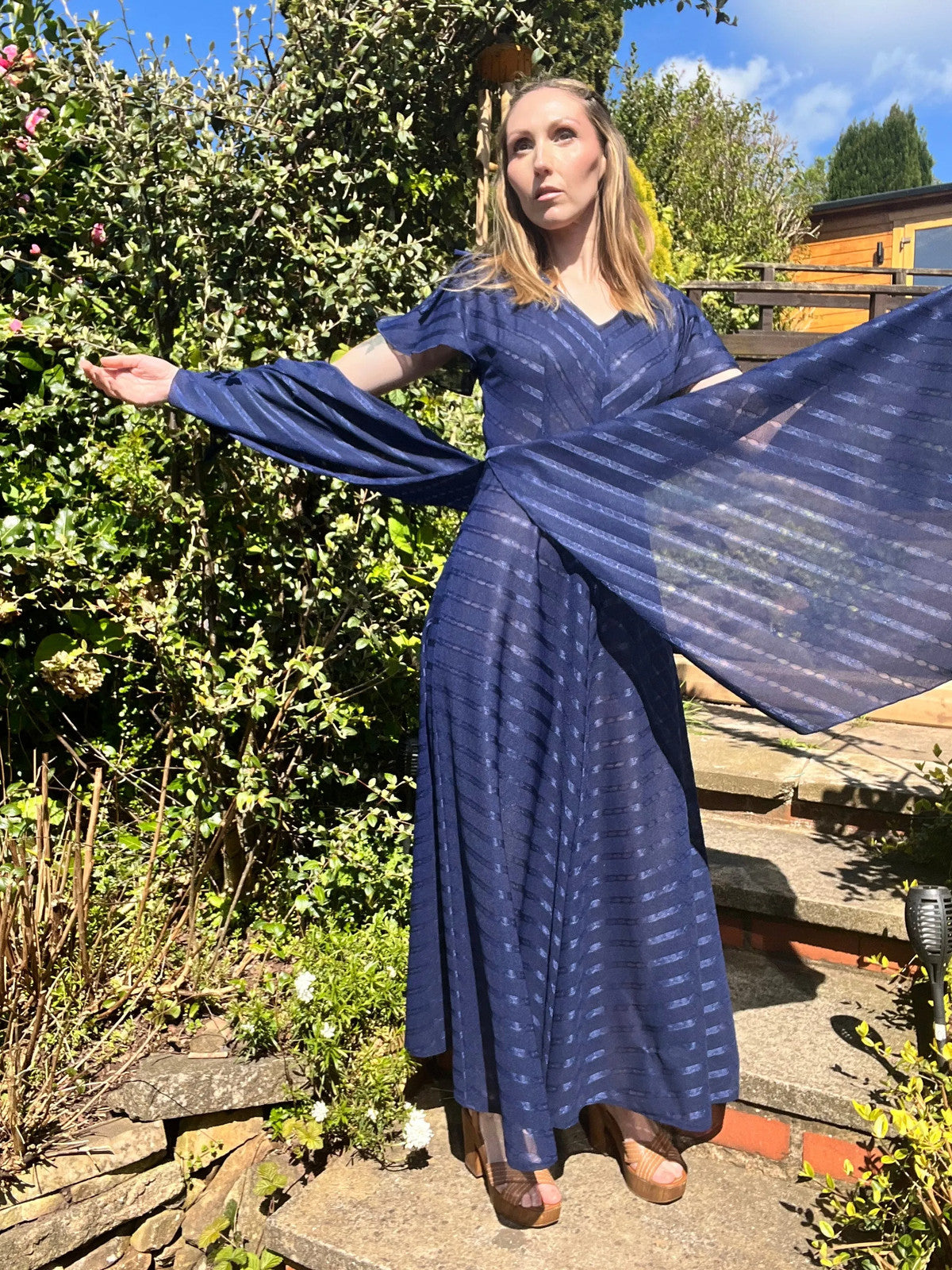 1980s evening dress Blue size 8 S True vintage long maxi layered whimsigoth