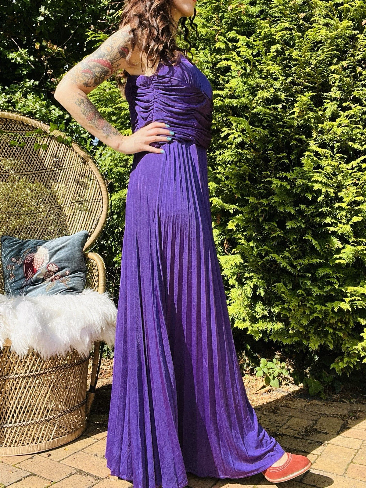 Laura Scott Evening Dress, Long Pleated Ball Gown With Rouched Waist - Purple 14