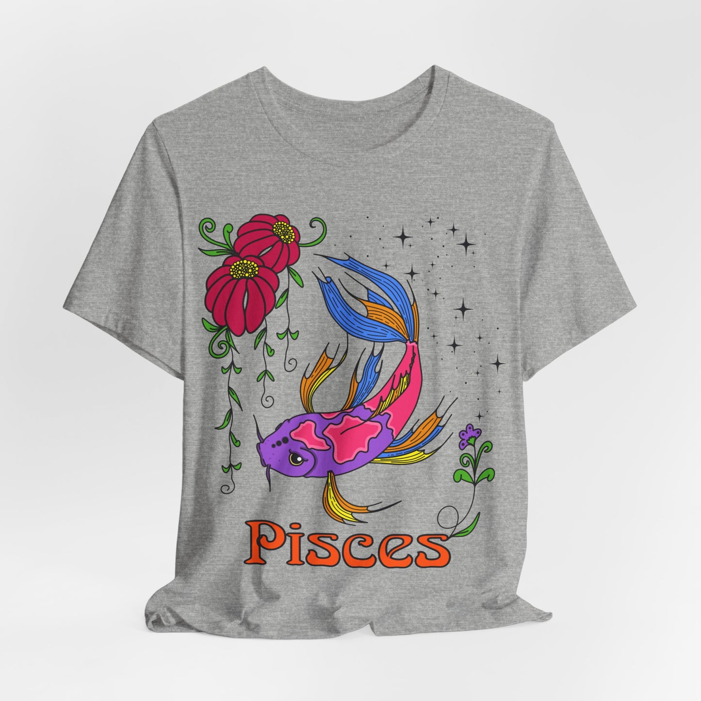 Pisces star sign T-Shirt, Fish zodiac astrology top, Horoscope birthday gift Tee, Bold retro colourful Design tshirt
