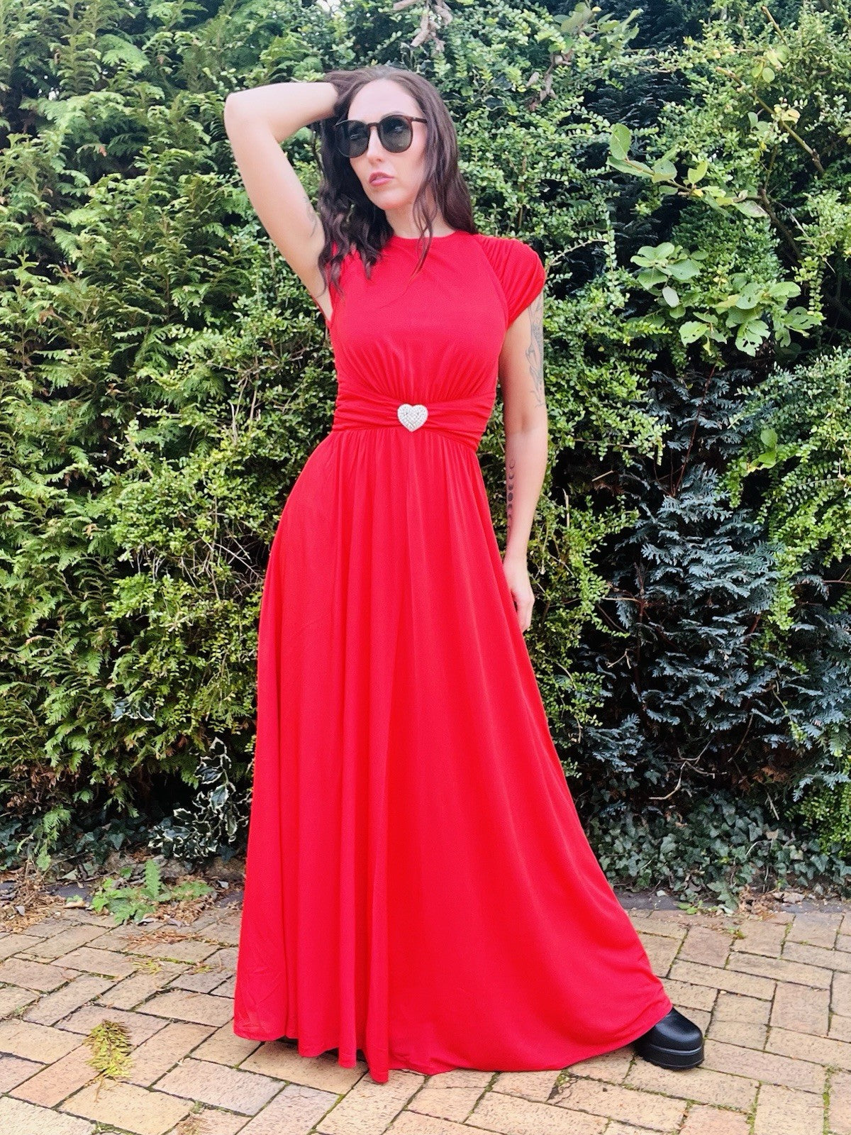 Vintage 1980s Cocktail Dress By YvetteParis, Red High Neck With Heart Belt 10